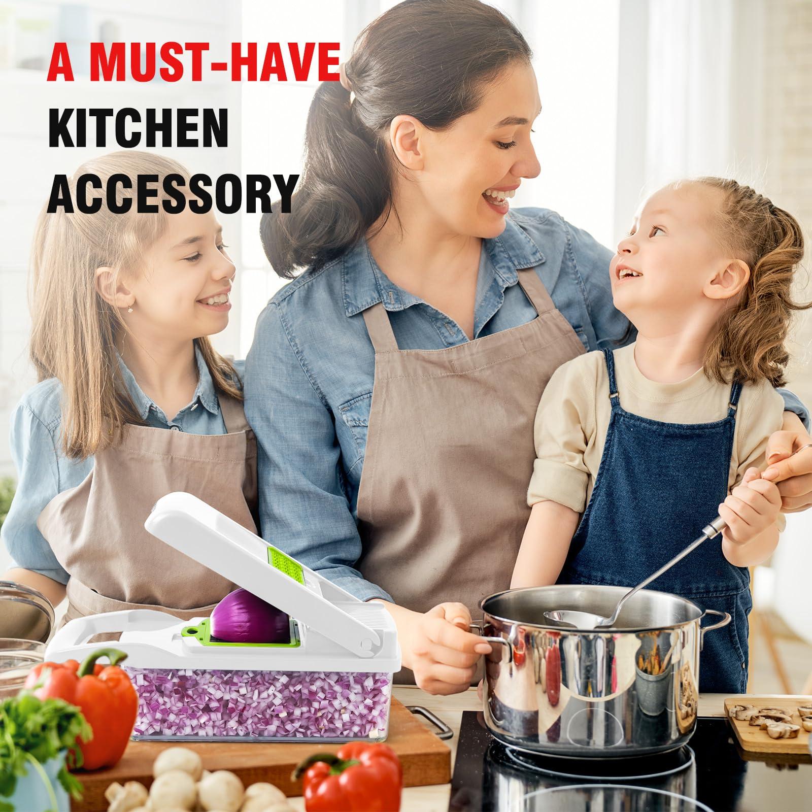 RAIQEE Vegetable Chopper, Onion Chopper, Mandolin Slicer,Pro 10 in 1professional food Choppermultifunctional Vegetable Chopper and Slicer, Dicing Machine, AdjustableVegetable Cutter With Container (White)