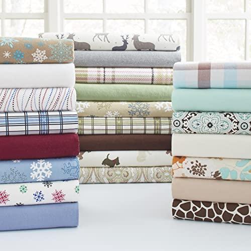 Pointehaven Pointehaven Flannel 170 GSM Sheet Set,Twin Snow Flakes Oatmeal