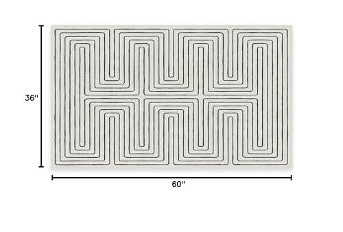 RUGGABLE RUGGABLE x Jonathan Adler Washable 3x5 Area Rug, Labyrinth Black/Ivory, Premium Modern Rugs for Living Room, Bedroom, Kitchen, Office, Classroom with Gripper Non Slip Pad