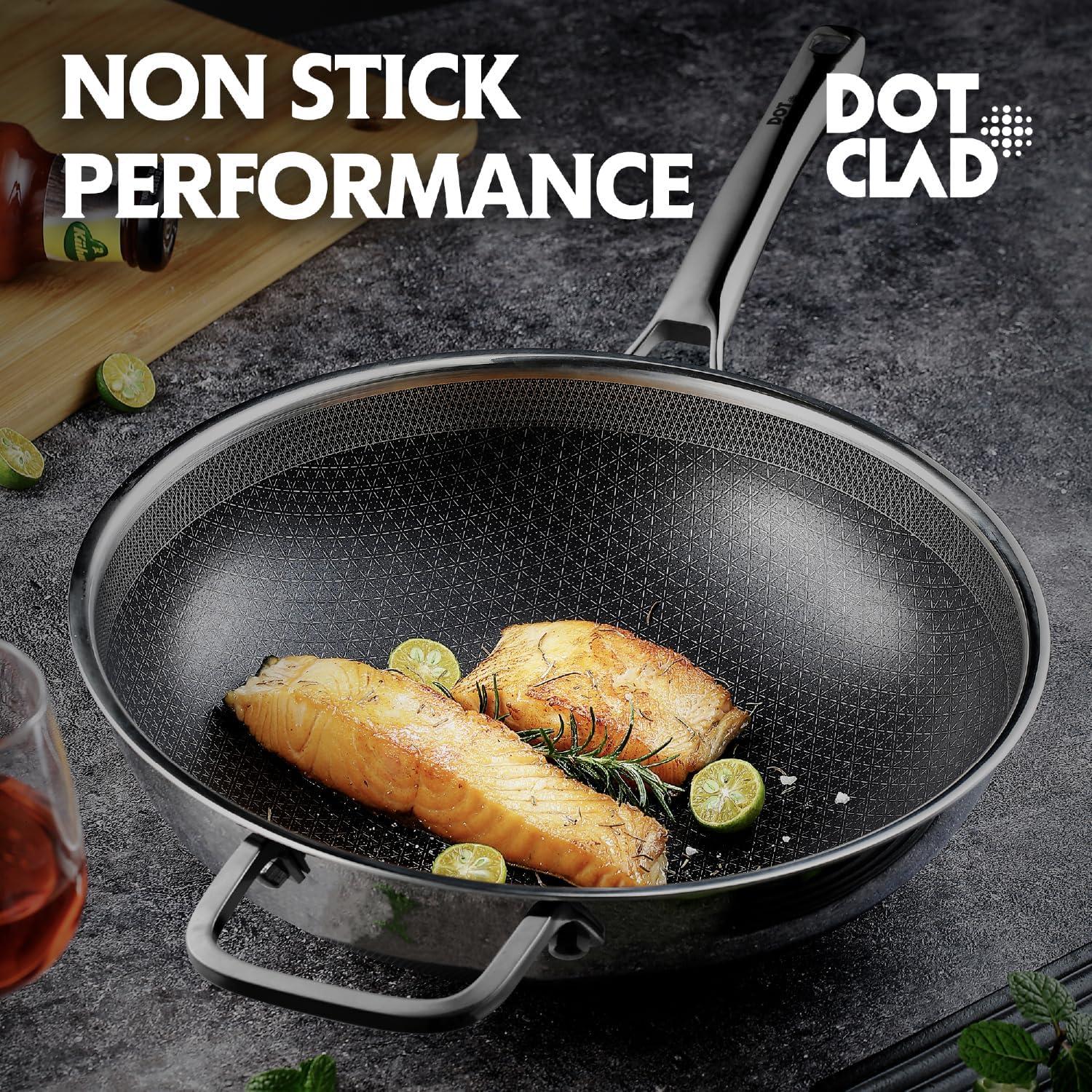 DOTCLAD DOTCLAD Wok pan,Hybrid 12 inch Wok with Lid, PFOA Cookware,non stick Stainless Steel Woks & Stir-fry pans Nonstick, Dishwasher and Oven Safe, Works on Induction