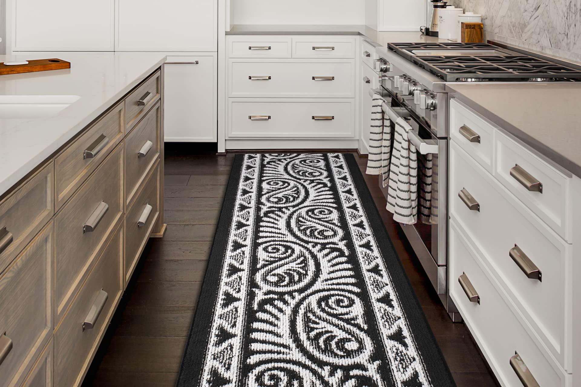 REMNAZ HOME DECOR Custom Length Cut to Size Tribal Ethnic Southwestern Inspired Hallway Runner Rug, Non Slip Rubber Backed, 31 inch Wide X Customized Length, Mayan Black, 31 inch X 24 feet