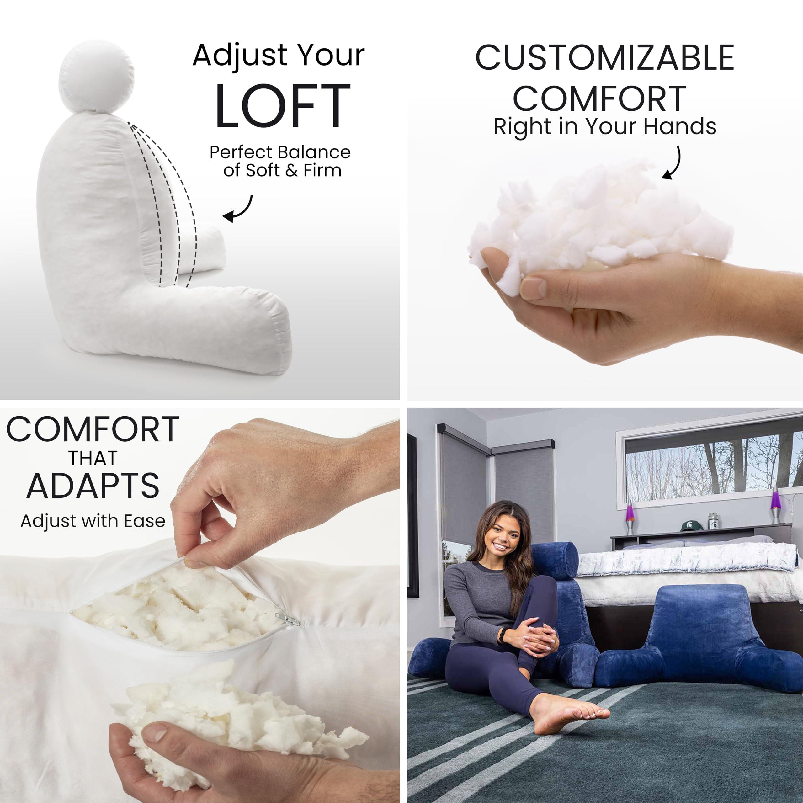 Husband Pillow Husband Pillow Dark Blue, Original Reading Pillow in Bed Rest Chair, Shredded Memory Foam Large Lounge Cushion Adult Backrest with Arms, Comfy Back Support for Sit Sitting Up, Wash/Removable Cover