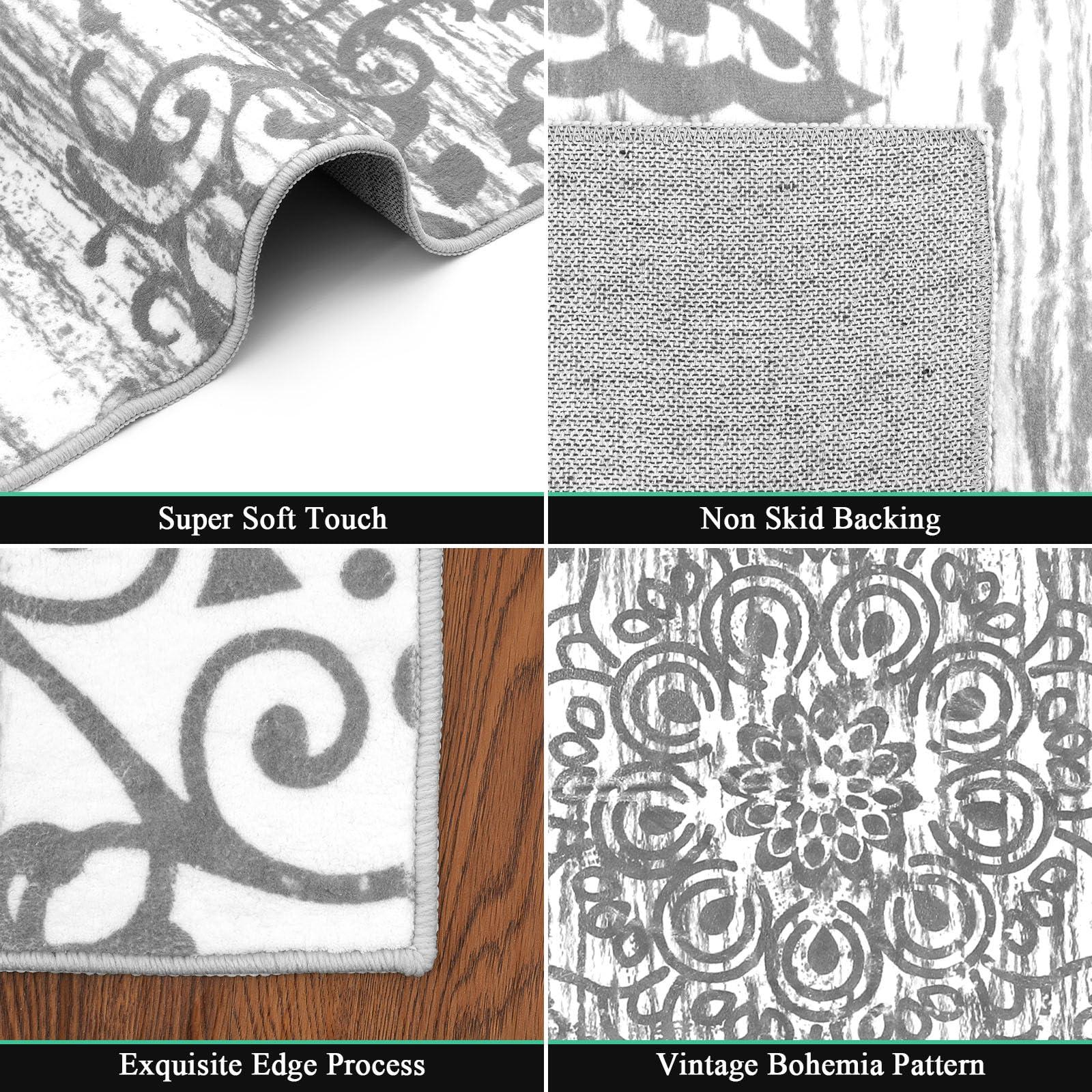 HEBE RUGS HEBE Washable Area Rug 9'x12' Non Slip Soft Distressed Medallion Bedroom Rug Boho Living Room Rug Accent Throw Rugs Vintage Entry Rug Floor Carpet for Dining Room Bathroom