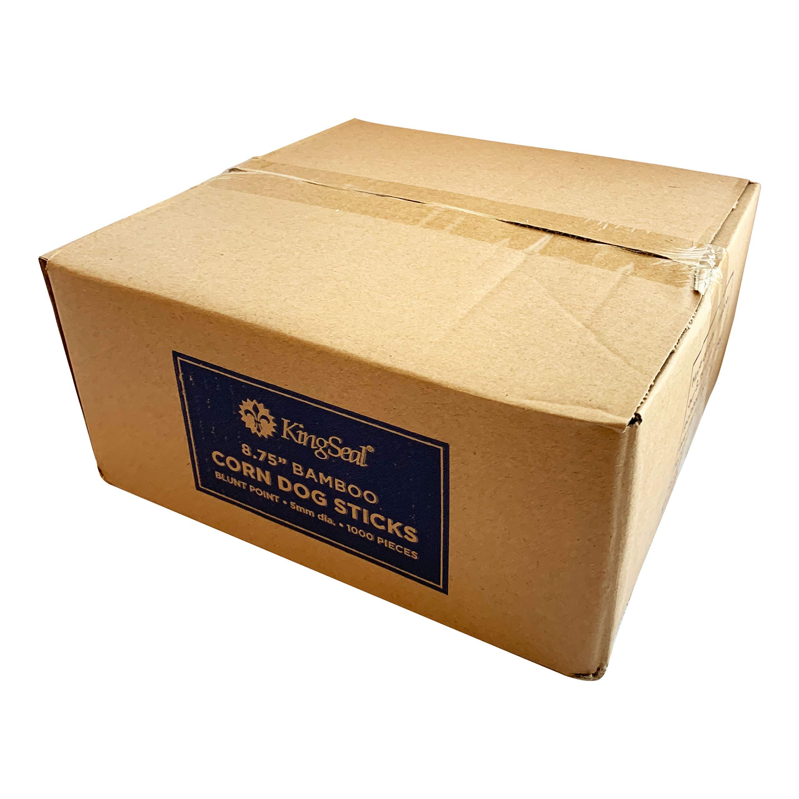 KingSeal 1000 Count | KingSeal Bamboo Wood Corn Dog Skewers, Sticks, 8.75 Inches, 5mm diameter, Commercial Bulk Pack - 1 Box of 1000