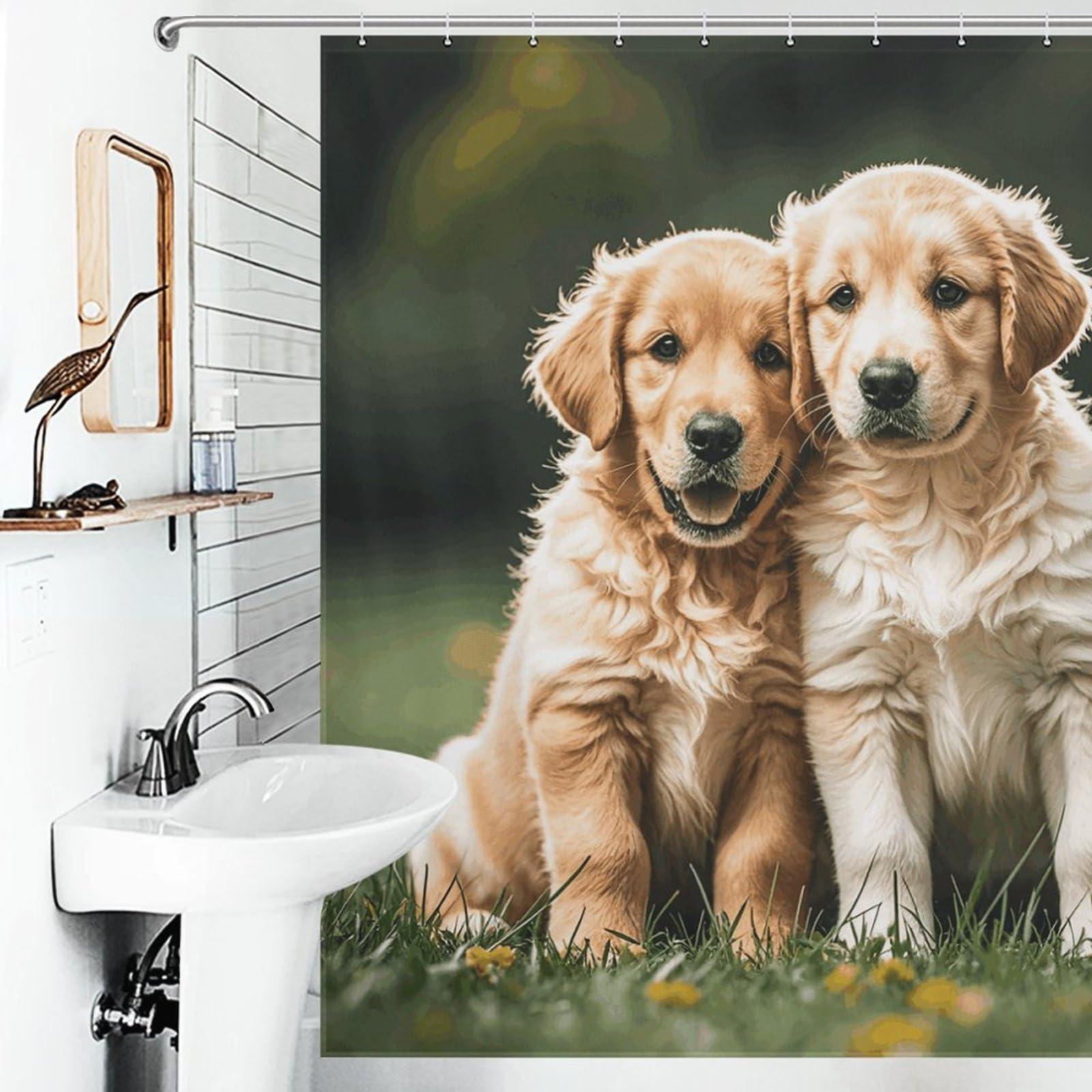Dwrepo Dwrepo Golden Retriever Dogs Puppies Pets Shower Curtain Washable Lightweight Bath Curtain with 12 Hooks Home Polyester Shower Curtain for Bathroom Bathtub Shower Stall 72 X 72 Inches