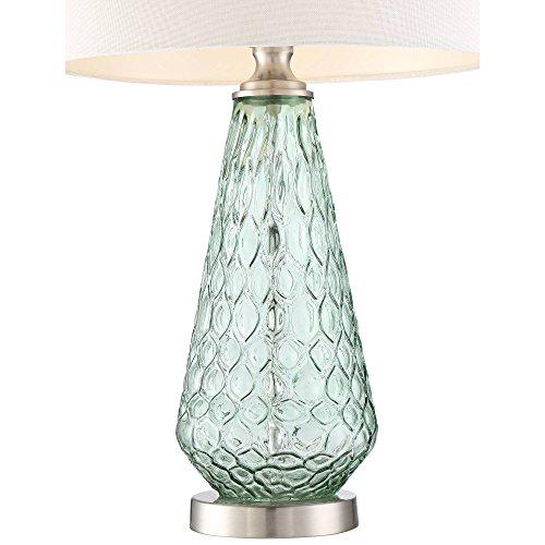 360 Lighting 360 Lighting Julia Modern Coastal Table Lamp 26.5\" High Textured Seafoam Green Glass Brushed Nickel Silver Off-White Drum Shade for Living Room Bedroom Beach House Bedside Nightstand Home