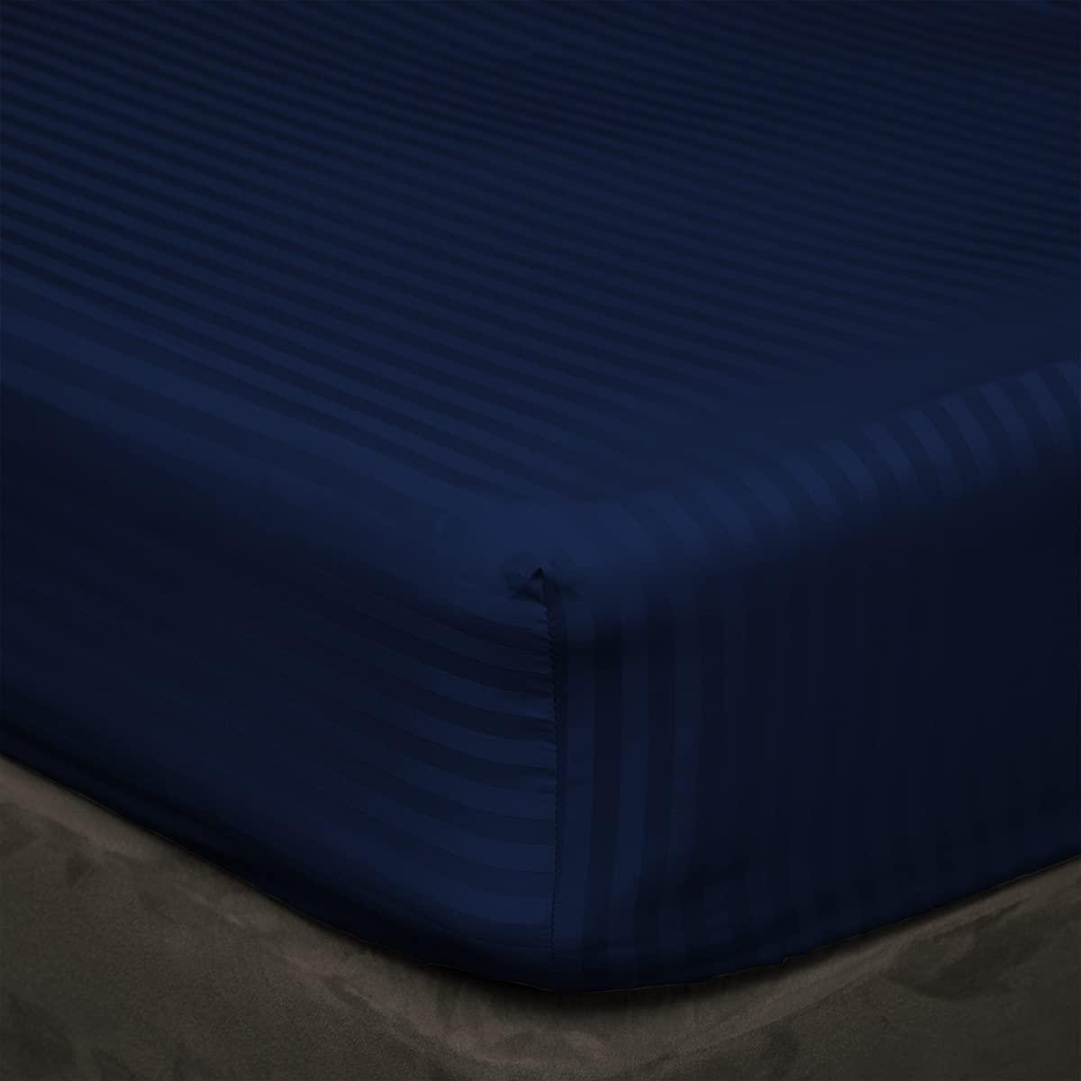 DIFFERENT SHEETING DIFFERENT SHEETING Cotton Sheets Set 4 Piece, 100% Egyptian Cotton 600 Thread Count, Fitted Sheets fitt Upto 18 Inch Deep Pocket, Crisp Cool and Strong Bed Linen Set- Navy Blue Stripe Full XL Size