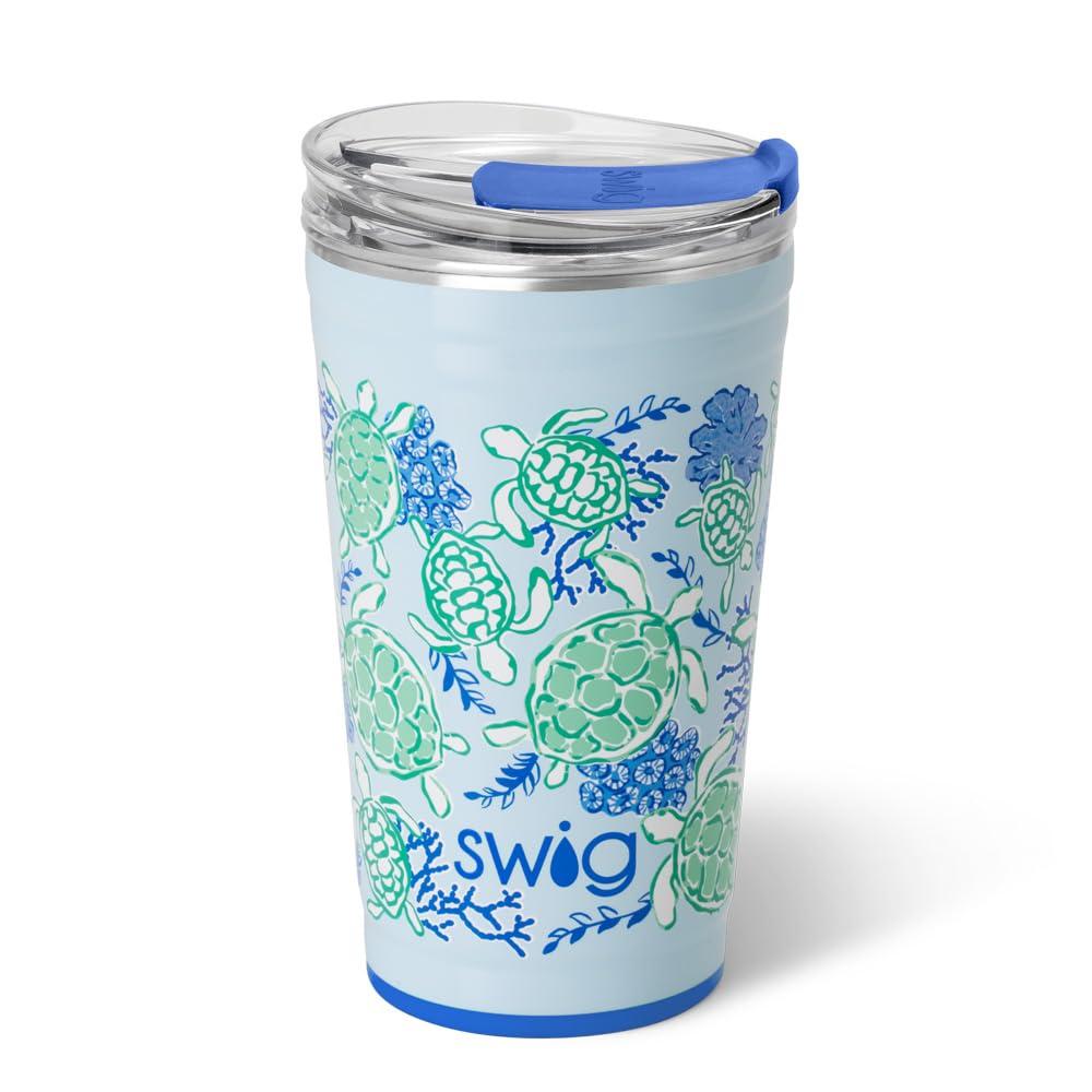Swig Life Swig Life 24oz Party Cup, Stackable Insulated Travel Coffee Tumbler with EZ Slider Lid, Cup Holder Friendly Travel Thermos, Stainless Steel 24 oz Tumbler, Reusable Coffee Mug (Shell Yeah)