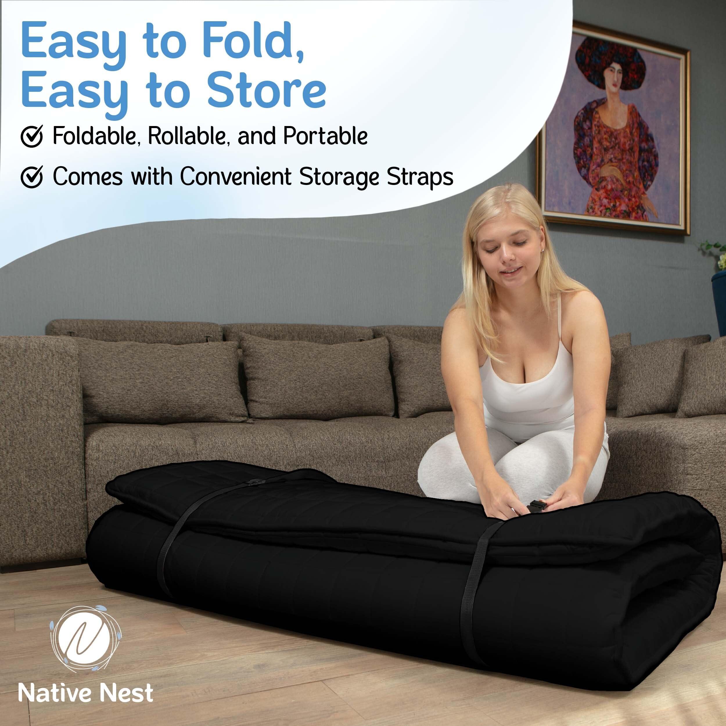 Native Nest Native Nest Japanese Futon Floor Mattress - Medium Firm Futon Mattress for Sleeping - Shikibuton - Foldable and Portable Japanese Bed (Black, Twin)