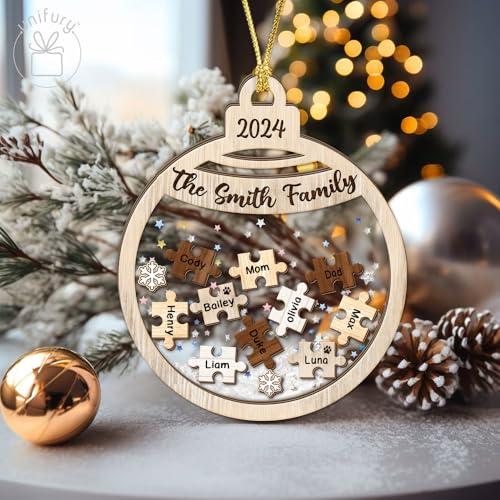 UNIFURY Unifury Personalized Family Ornaments with Dogs & Cats, Family of 2,3,4,5,6,7,8,9,10,11,12, Family Christmas Ornaments 2024, for Family Members, Family Puzzle