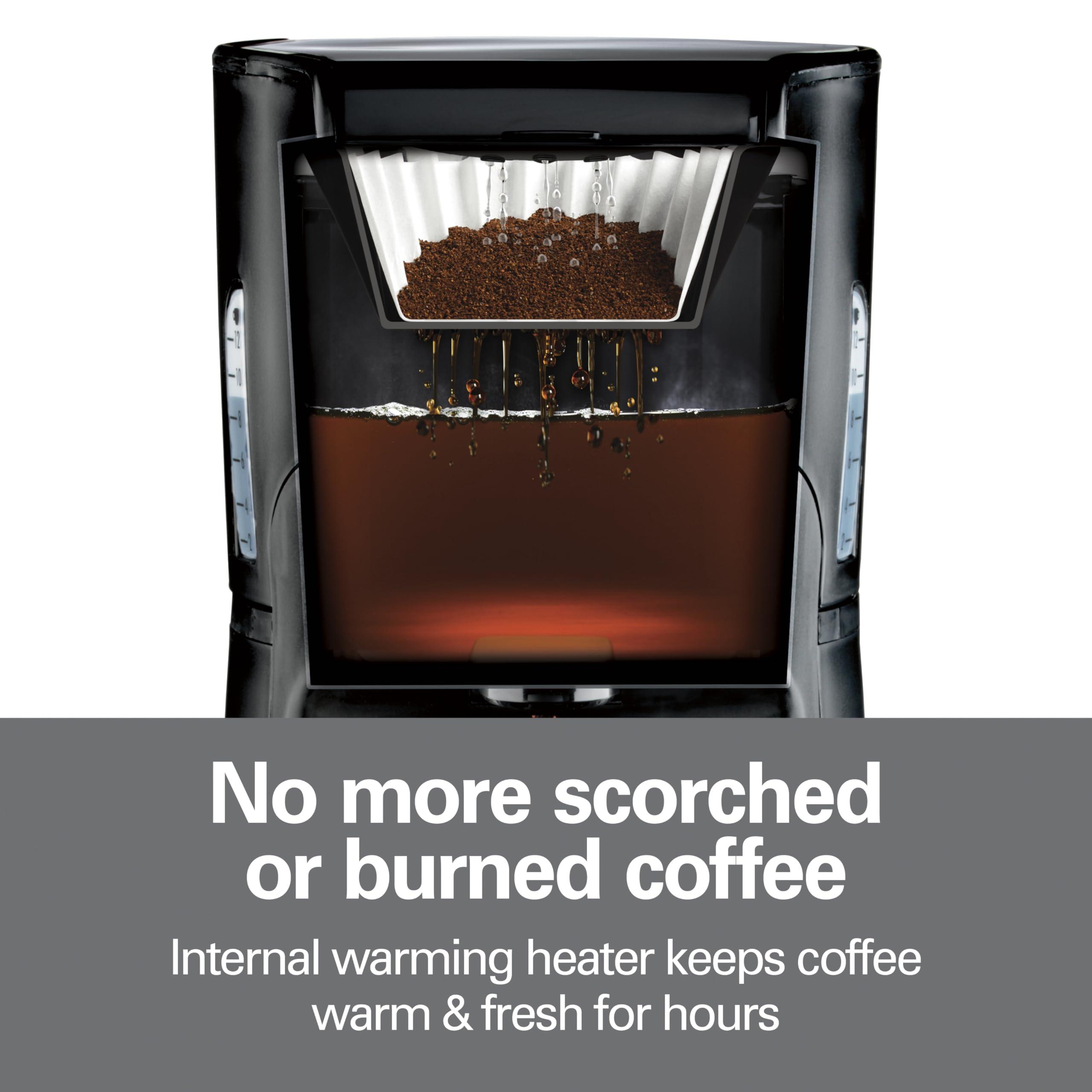 Hamilton Beach Hamilton Beach One Press Programmable Dispensing Drip Coffee Maker with 12 Cup Internal Brew Pot, Removable Water Reservoir, Black & Stainless Steel (48465)