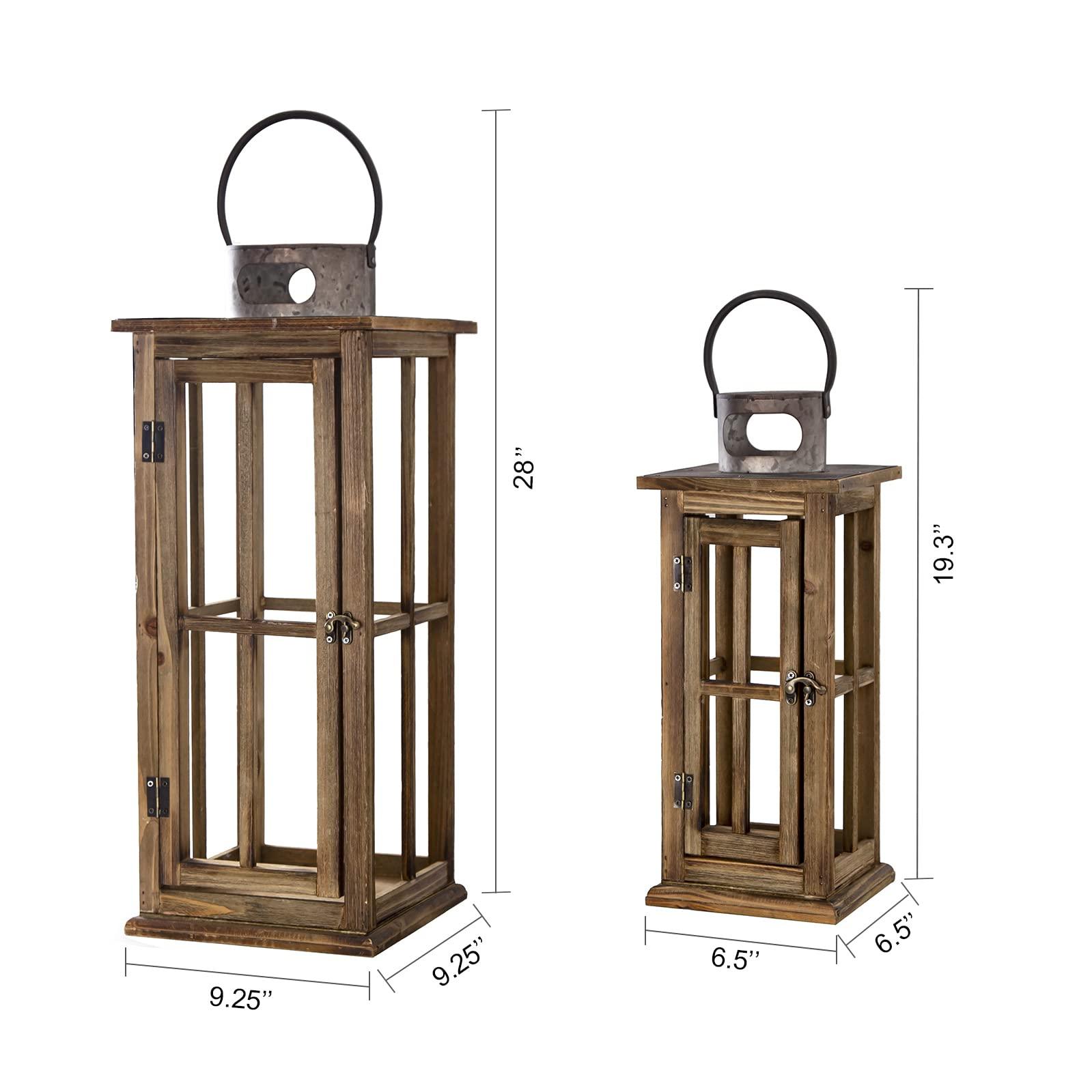 TIMRIS TIMRIS Large Farmhouse Wooden Metal Lantern Set of 2, Rustic Decorative Floor Candle Lanterns, Vintage Distressed Hanging Lanterns for Home Dcor (No Glass)