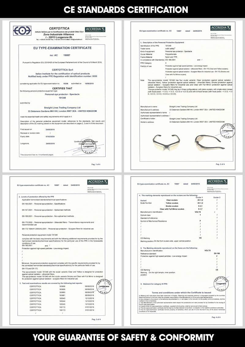 voltX voltX \'Constructor\' SAFETY READERS (CLEAR +1.0 Dioptre) Full Lens Reading Safety Glasses ANSI Z87.1+ & CE EN166F, Wraparound Style - Includes Safety Cord with headstop - UV400 anti fog coated lens