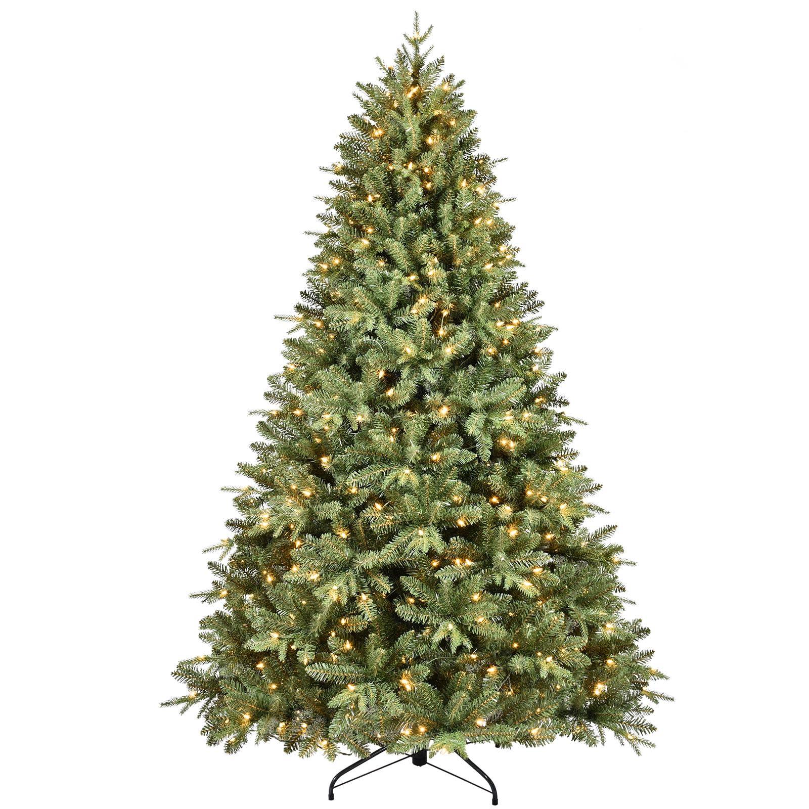 Treepool Treepool 9FT Pre-Lit Artificial Christmas Tree with 3658 PE&PVC Mixed Branch Tips, 850 Warm White Lights, Hinged Premium Spruce Fake Xmas Trees, Green, Foldable Base