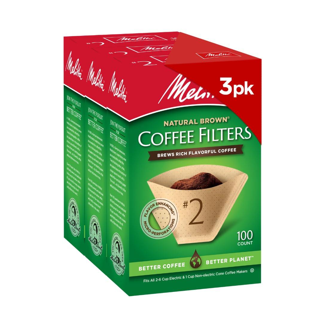 Melitta Melitta 2 Cone Coffee Filters, Unbleached Natural Brown, 100 Count (Pack of 3) 300 Total Filters Count - Packaging May Vary