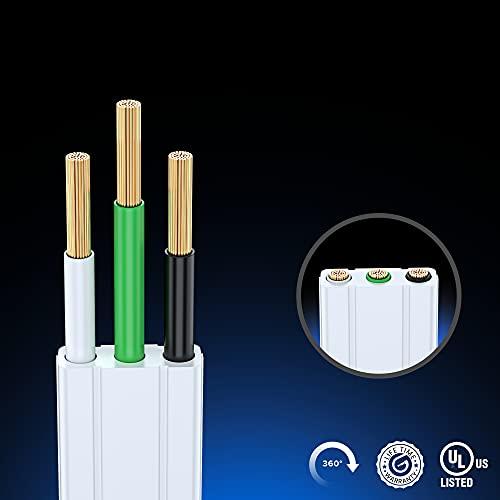 Maximm Maximm Cable 3 Ft 360° Rotating Flat Plug Extension Cord/Wire, 16 AWG Multi 3 Outlet Extension Wire, 3 Prong Grounded Wire - White - UL Certified