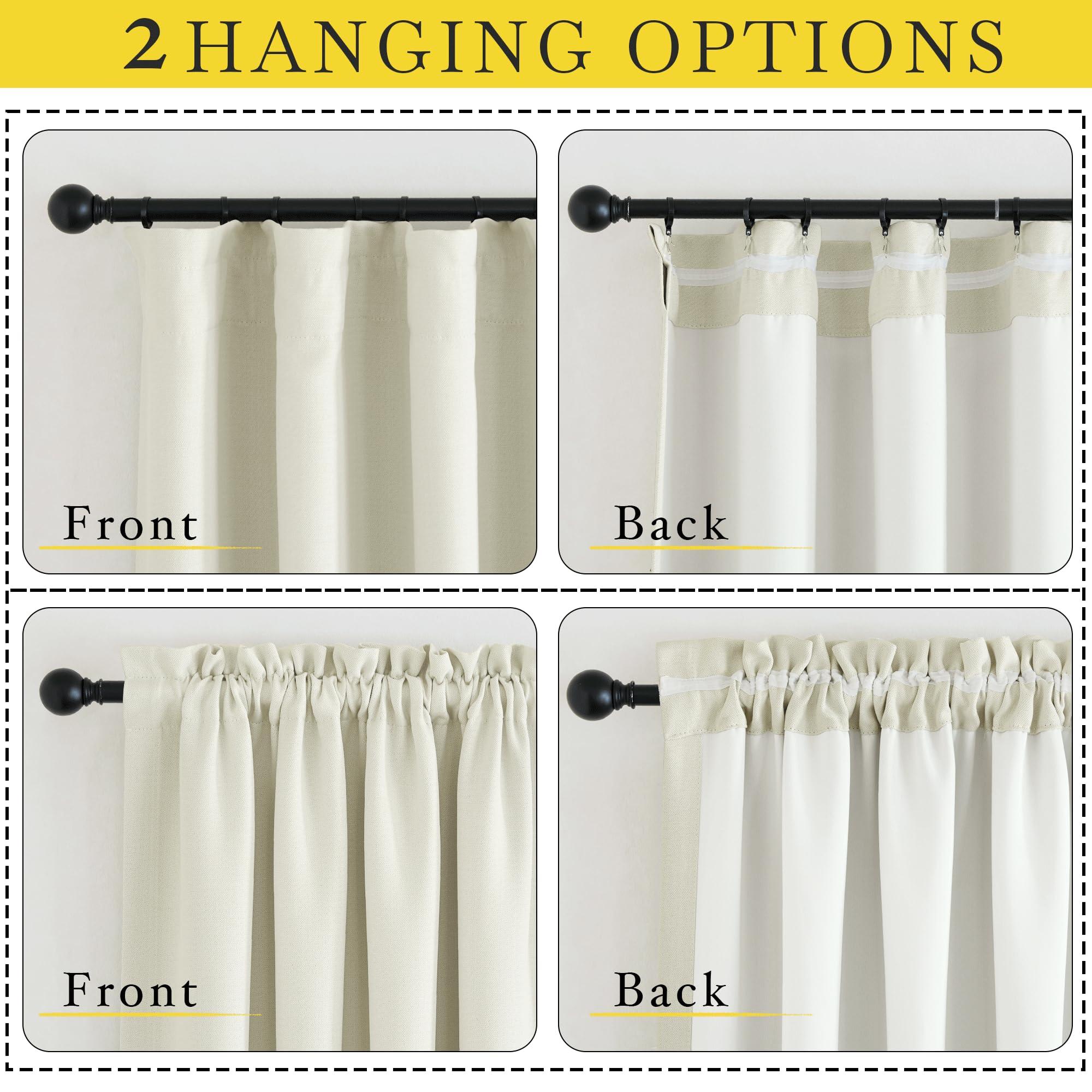 NICETOWN NICETOWN Room Darkening Curtains 84 inch Length 2 Panels Set, Dual Rod Pockets & Hook Belt Light Blocking Thermal Curtains Sound Reducing Window Treatments for Living Room, Natural, W52 x L84