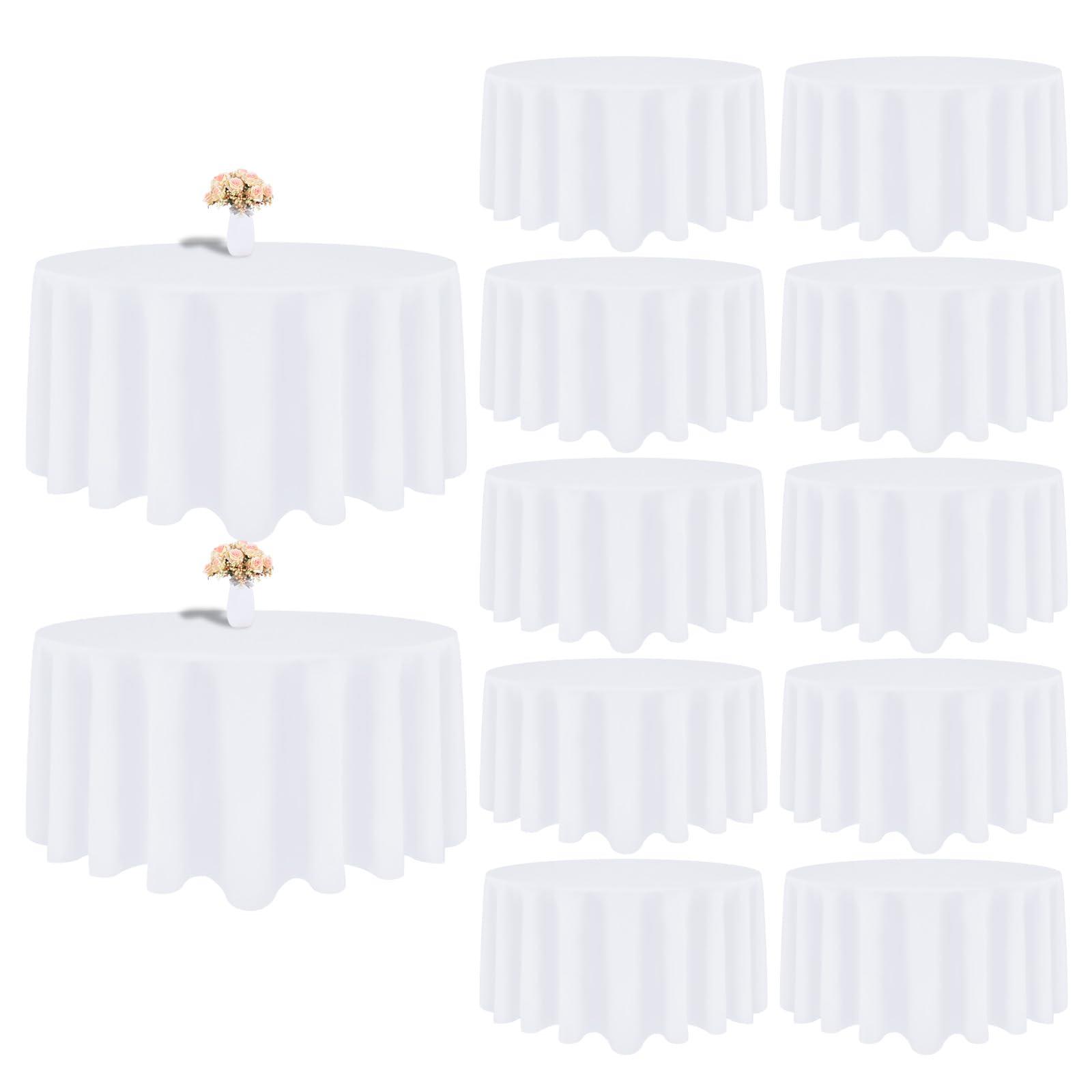 Heneger 12 Pack White Round Tablecloth 120 Inch White Table Cloth Stain and Wrinkle Resistant Round White Tablecloths Reusable and Washable Polyester Fabric Table Covers for Buffet Wedding Party and Banquet