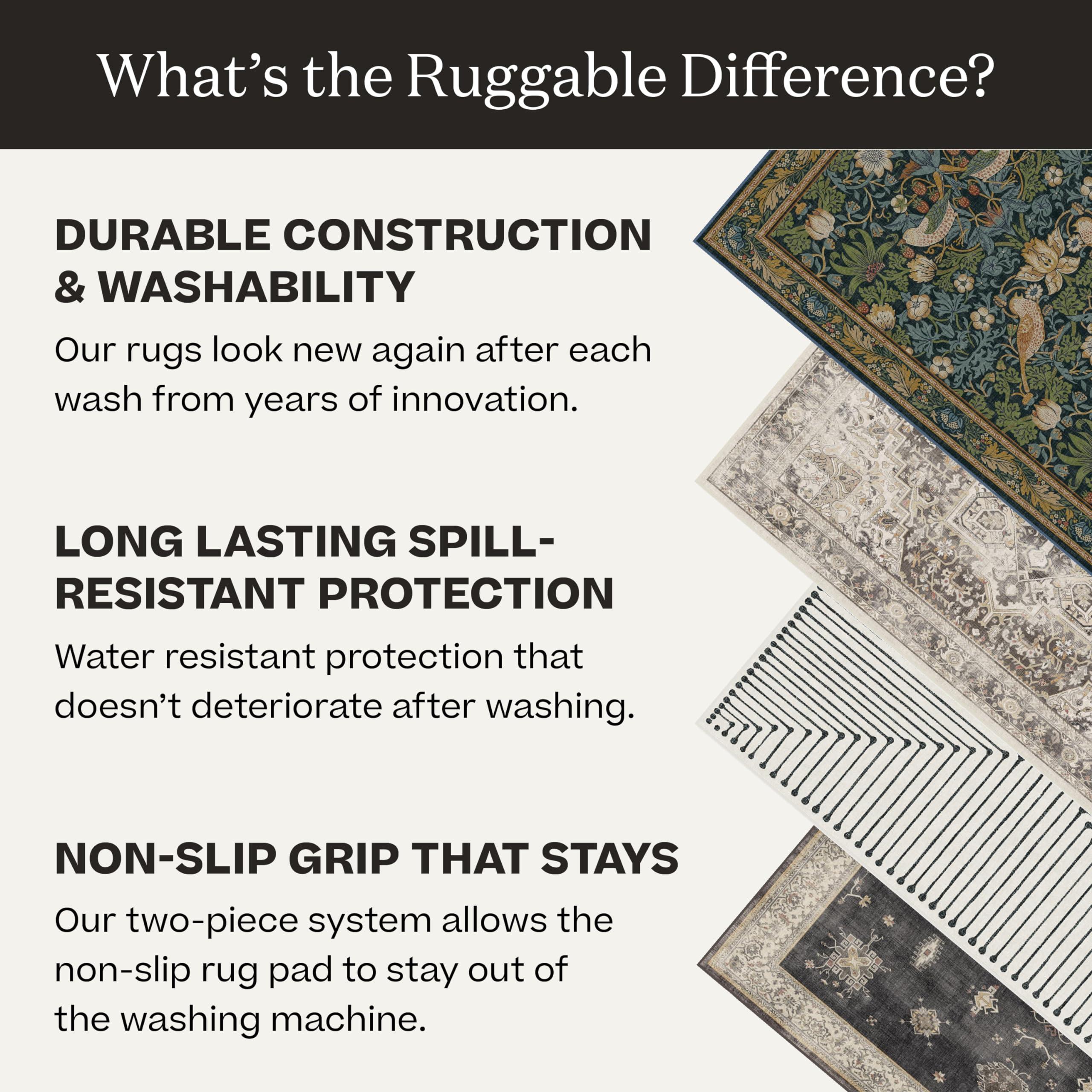 RUGGABLE Ruggable Washable 2x3 Area Rug, Plaid, Premium Winter Rugs for Living Room, Bedroom, Kitchen, Office, Classroom with Gripper Non Slip Pad, Dress Stewart Tartan Khaki