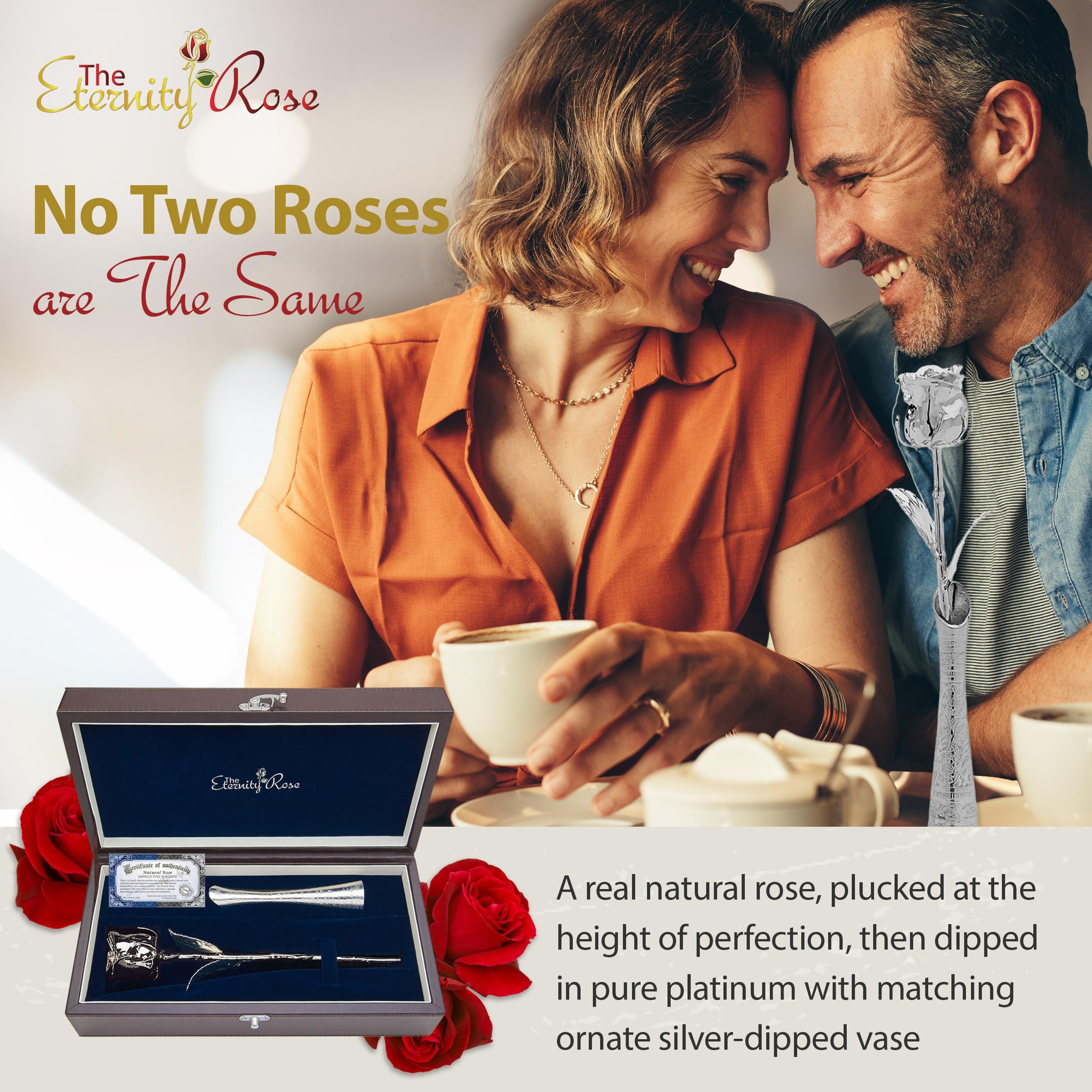 The Eternity Rose The Eternity Rose Platinum Dipped Rose with Matching Vase, Romantic Gifts for Her, Real Preserved Flower, 11.5\"