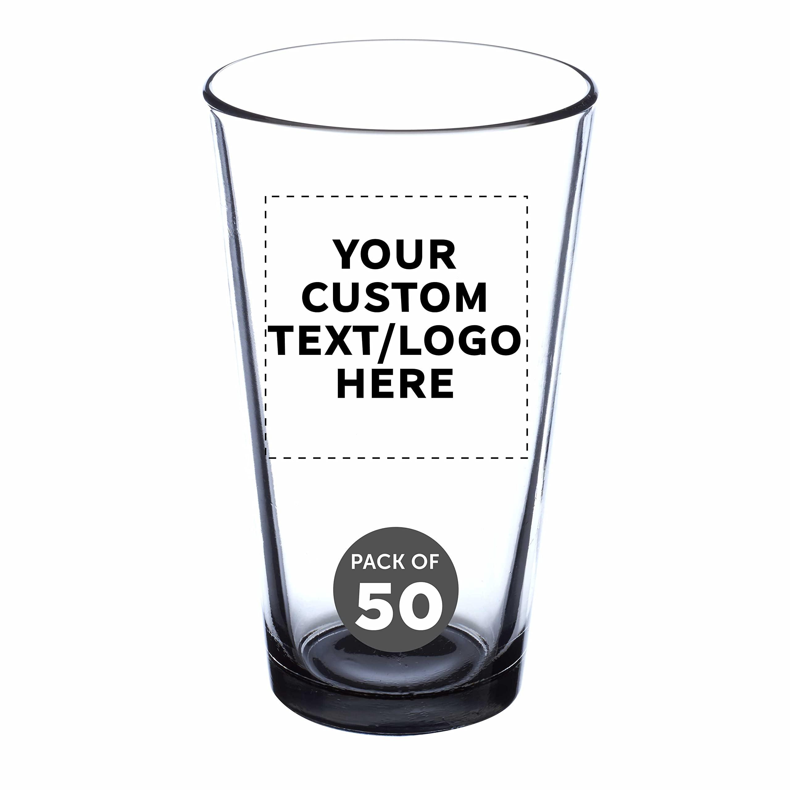 DISCOUNT PROMOS Custom Libbey Pint Glass 16 oz. Set of 50, Personalized Bulk Pack - Beer Glasses, Heavy Duty Drinkware - Black