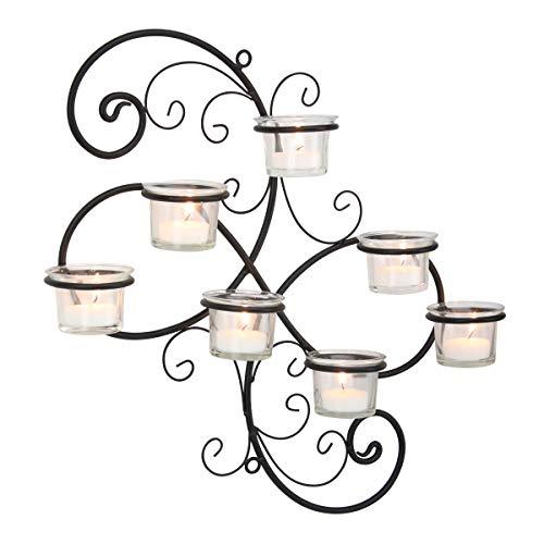 Stonebriar Stonebriar BR-CN-5387A Decorative Black Scrolled Ivy Metal Tea Light Candle Holder Hanging Wall Sconce, 7-tealight