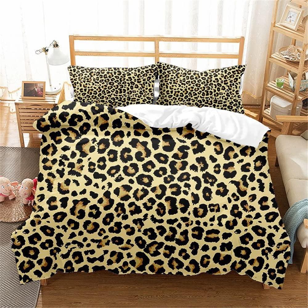 BYMOS Animal Leopard Duvet Cover Cheetah Print Bedding Set Soft Quilt Cover White and Black Twin Comforter Cover with 1 Pillowcase (no Comforter)