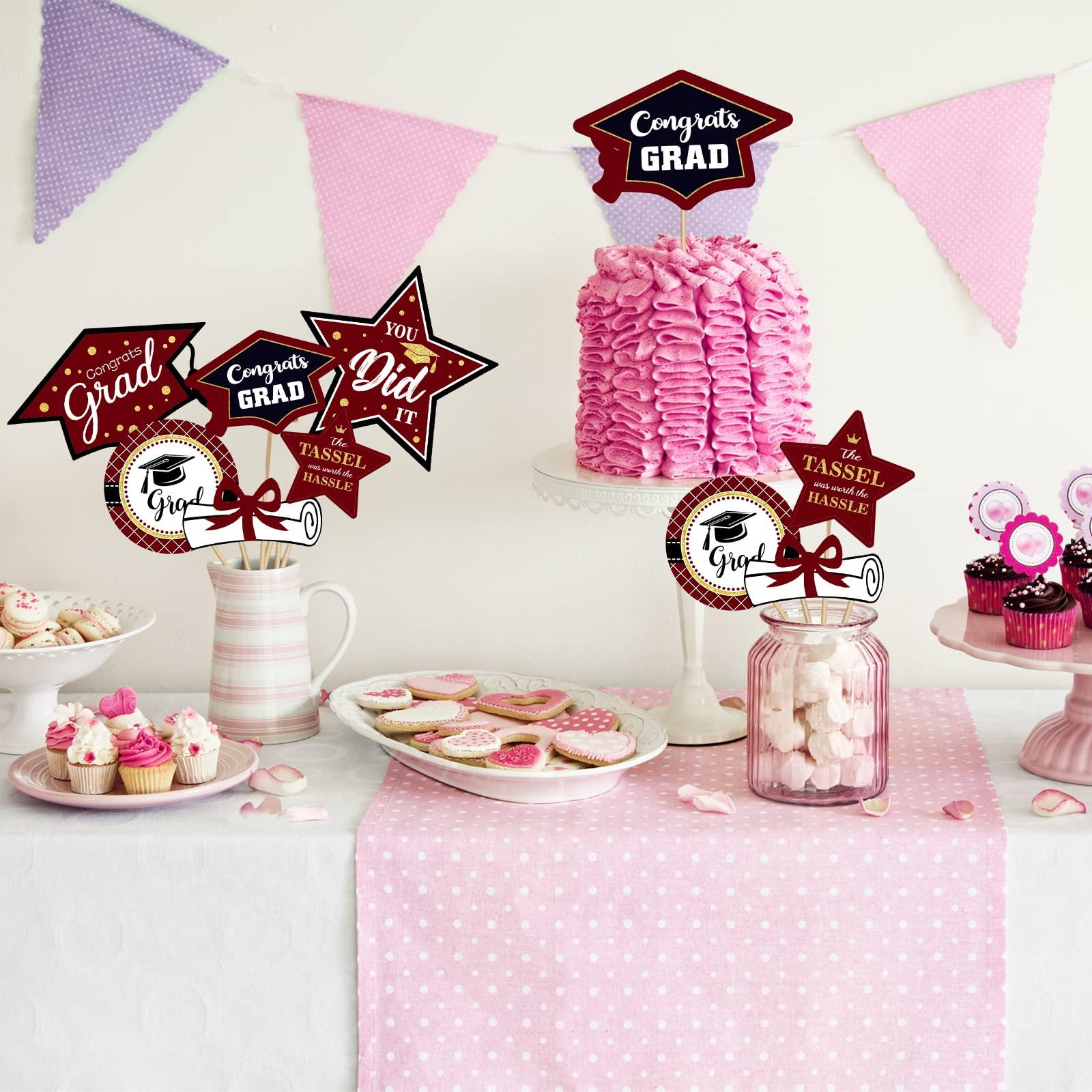 party greeting Maroon and Gold Graduation Decorations Set of 24 Class of 2025 Table Decor Congrats Grad Party Centerpiece Sticks Table Toppers Graduation Party Supplies