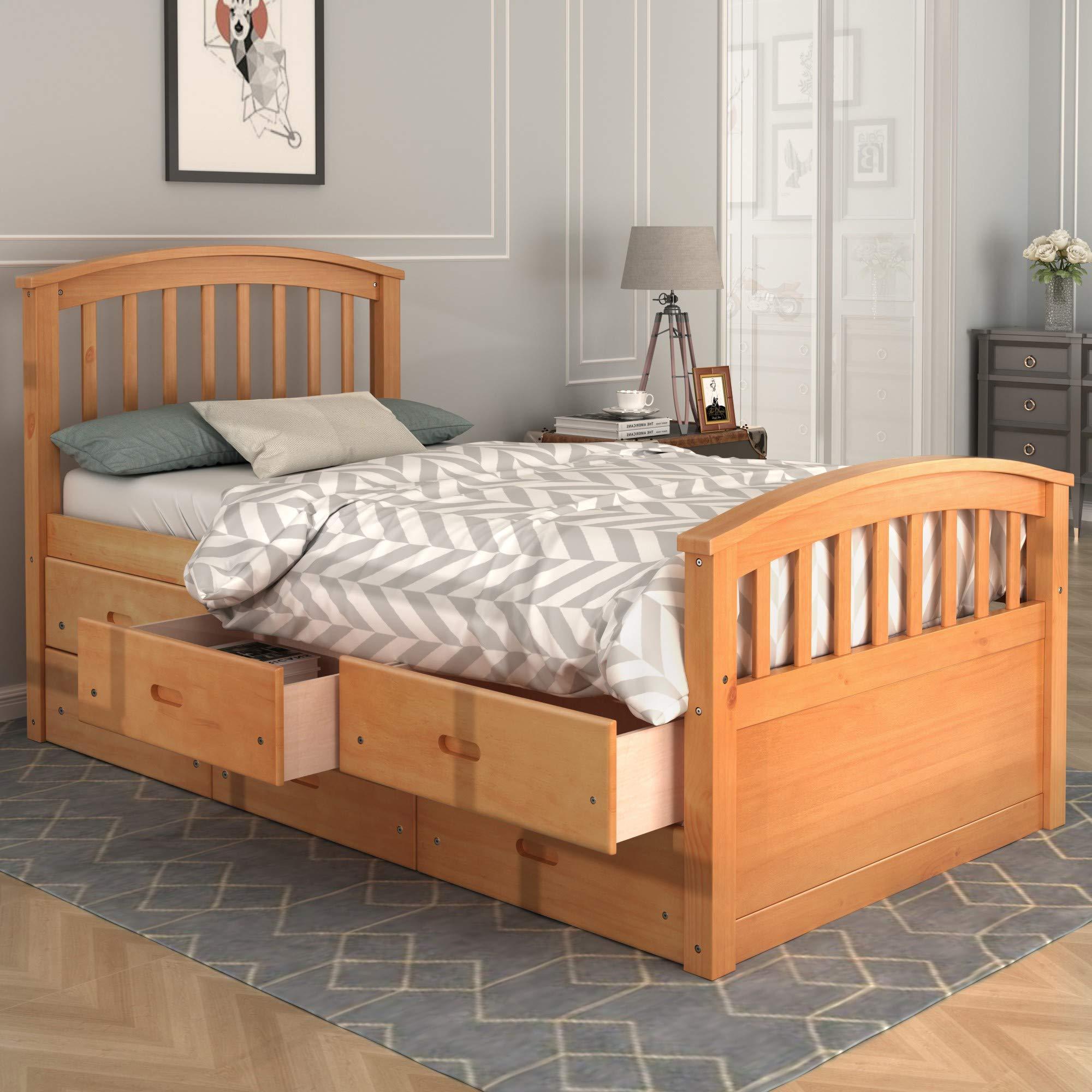 Dgsroom Dgsroom Twin Captain's Bed Storage Daybed with Trundle and Drawers for Kids Teens (Oak)