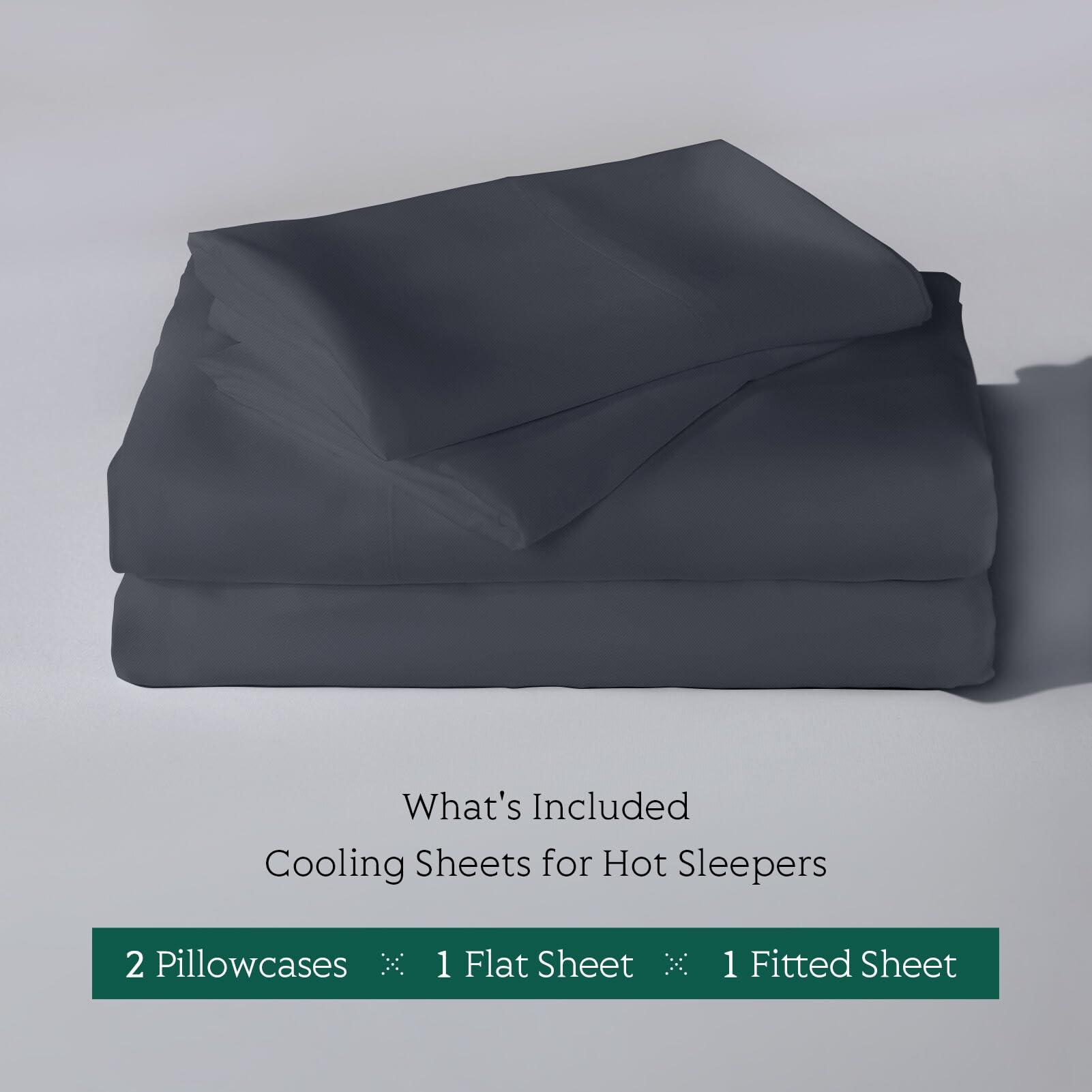 HOT SLEEPER SHEETS Cooling Sheets Set Cal King Size, Viscose Derived from Bamboo for Hot Sleepers | Deep Pocket Up to 16 Inch | Silky Soft & Breathable Bedding - 4PC (Cal King, Dark Grey)