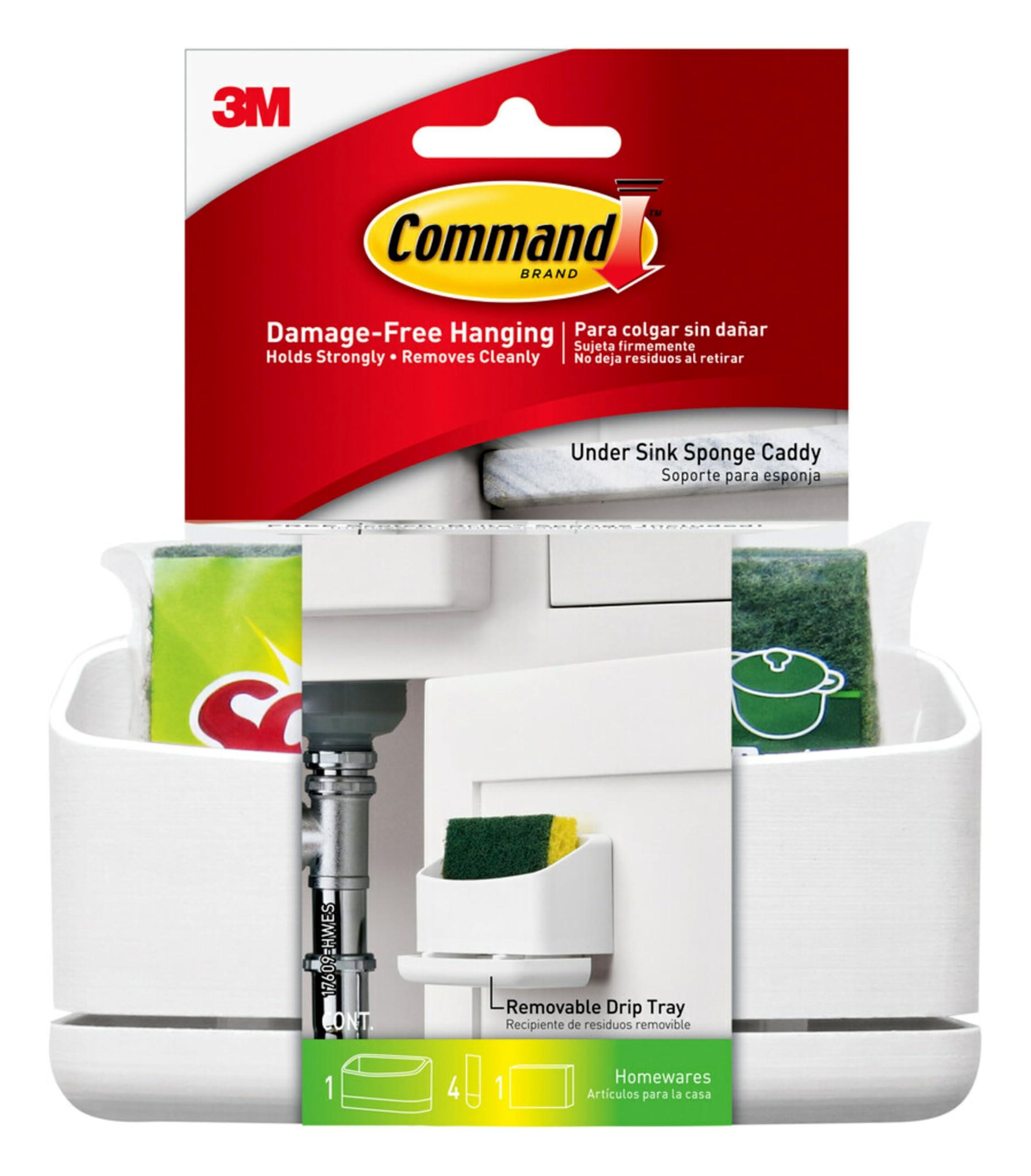 Command Command Under Sink Sponge Caddy, Total 2 Sponge Holders with 8 Command Strips, 2 Pack of 1 Caddy, Organize Damage-Free