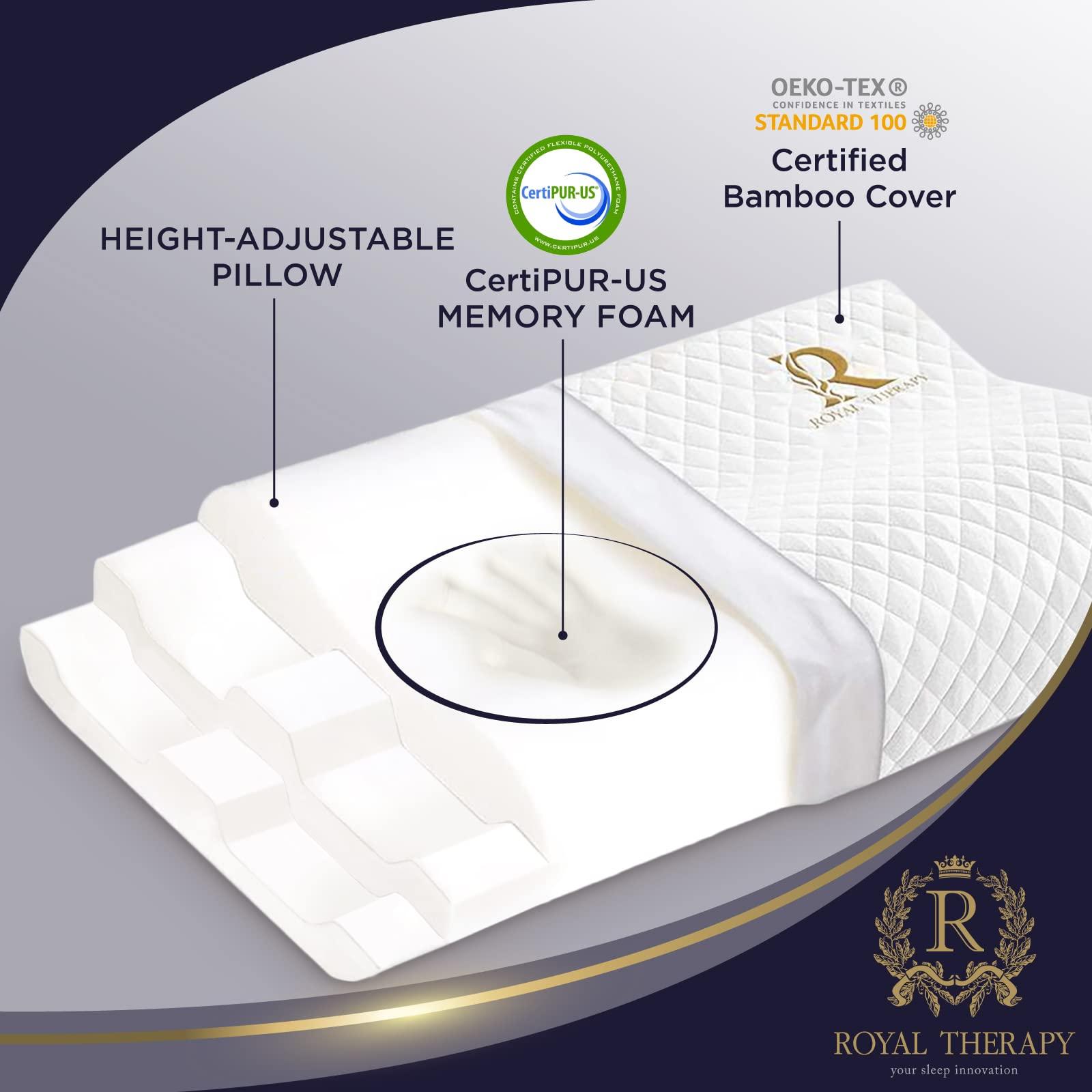 Royal Therapy Royal Therapy Travel Memory Foam Pillow, Camping Pillow, Cervical Pillow for Neck Pain, Contour Pillow, Pillow for Neck and Shoulder Pain, Neck Pain Pillow