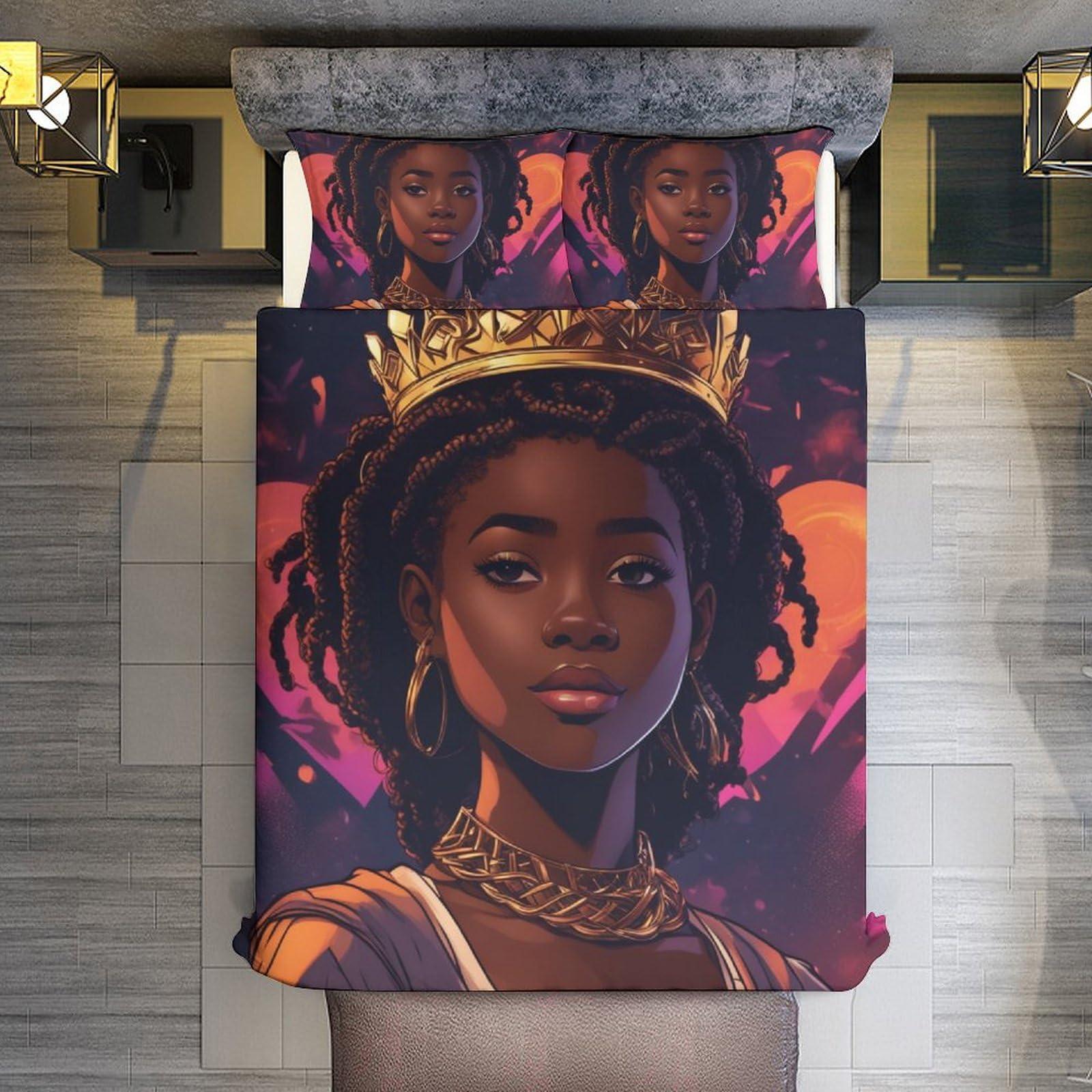 ZGDPBYF ZGDPBYF Melanin Princess African American Comforter Set Black Girl Quilt Bedding Set Full -1 Duvet Cover & 2 Pillowcases(No Comforter) 79\"X97\"