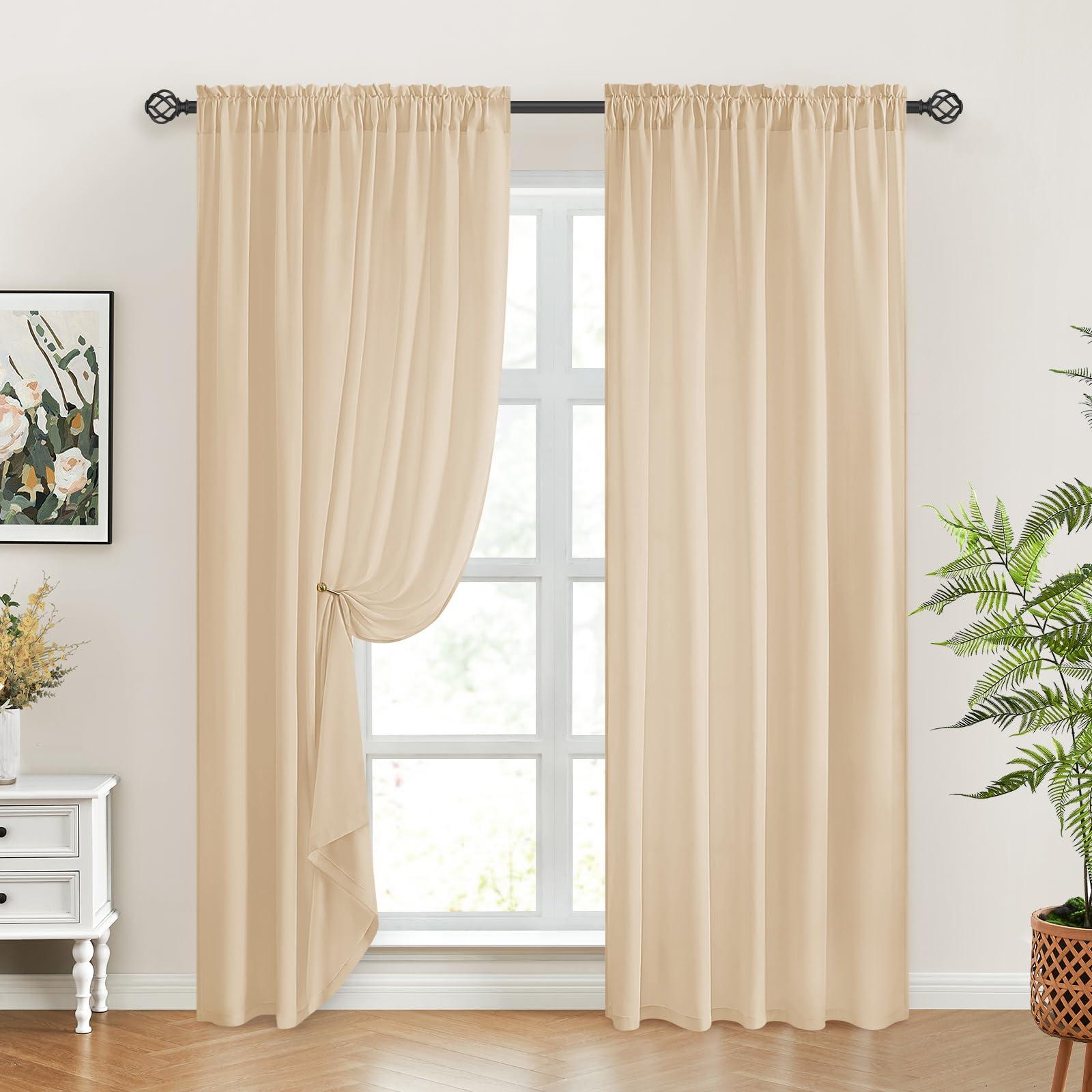 HOMEIDEAS HOMEIDEAS Non-See-Through Beige Privacy Sheer Curtains, 52 X 84 Inches Long 2 Panels Taupe Sheer Curtains Light Filtering Window Drapes for Bedroom Living Room