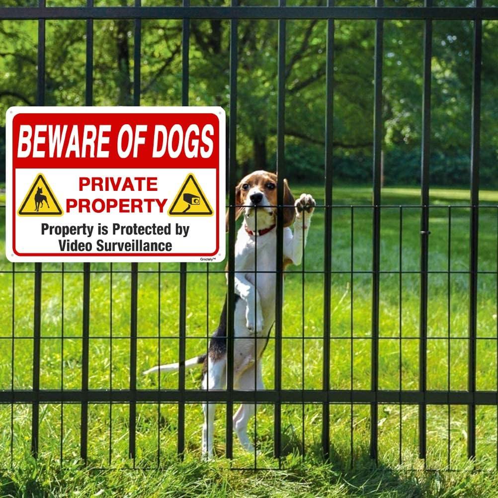 Gnictely Beware of Dog Sign,Dog Signs for Yard,Private Property Signs,Beware Of Dogs \"Beware Of Dogs Property Protected By Video Surveillance\" 8\"X12\" Metal Aluminum Sign