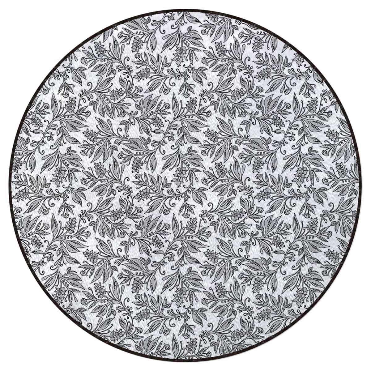 SARMSX Gray White Round Rug Rugs Soft Non-Slip Circular Throw Rug Carpet for Shower Sink Powder Room Nursery Bedroom Table Modern Graphic of Flowers and Branches Simple Diameter 59 in