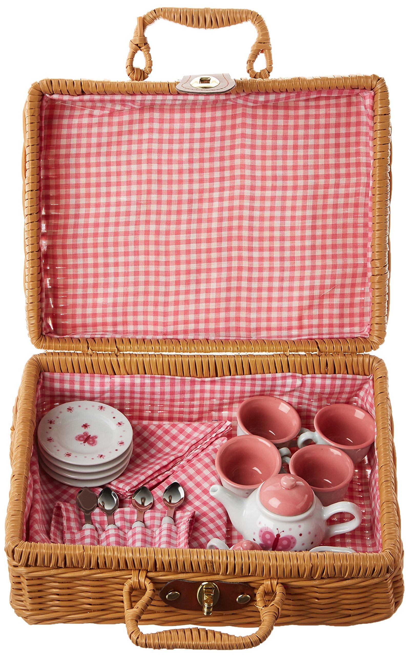 Schylling Schylling Butterfly Tea Set Basket - 23 Piece Miniature Porcelain Set with Picnic Basket - Includes Service for Four - Ages 8 and Up