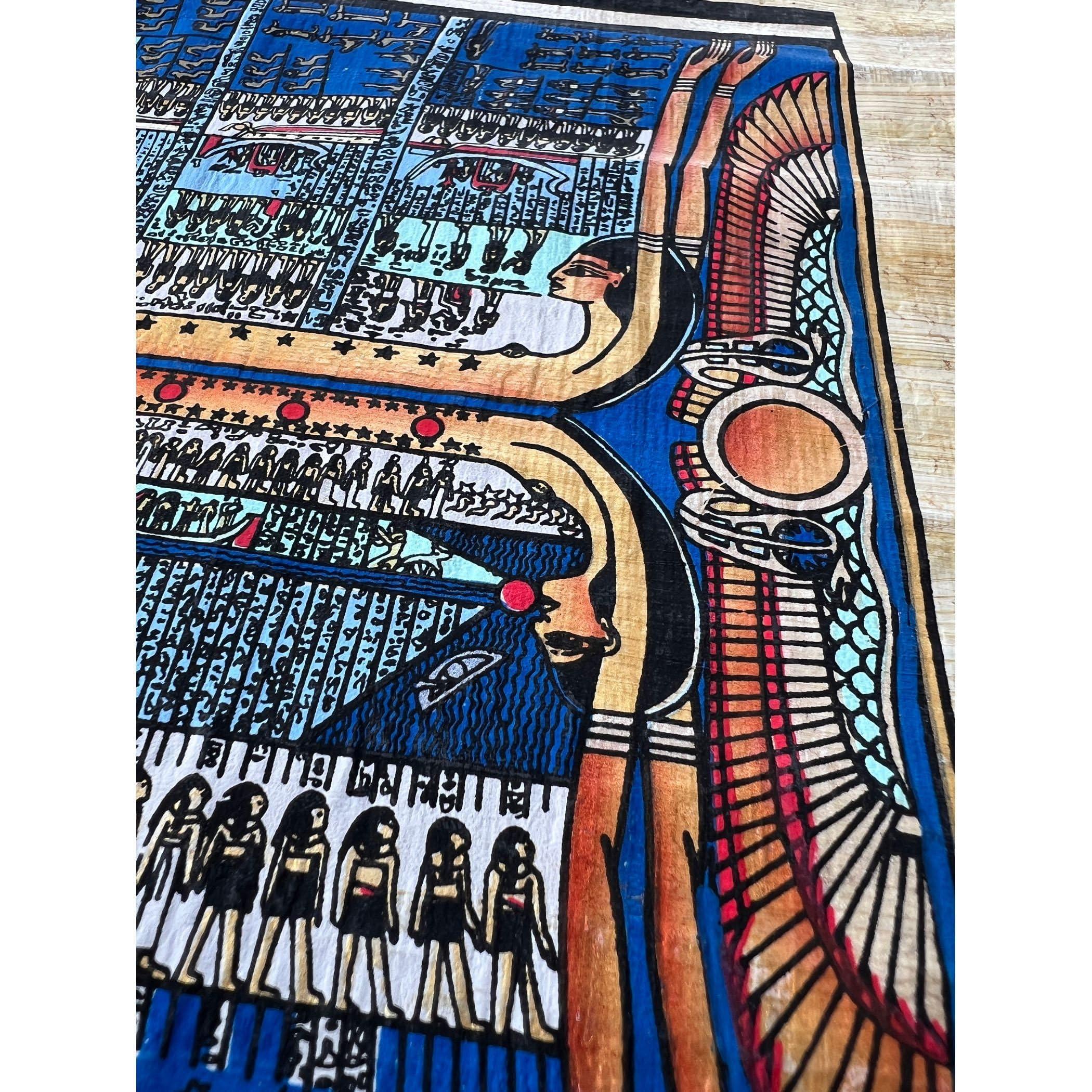 Ancient Egyptian Paintings Celestial Goddess Nut\'s Cosmic Embrace, Ancient Egyptian Papyrus Art Painting, Goddess of The Sky & Heavens, Bedroom Wall Art, 17x13 Inches