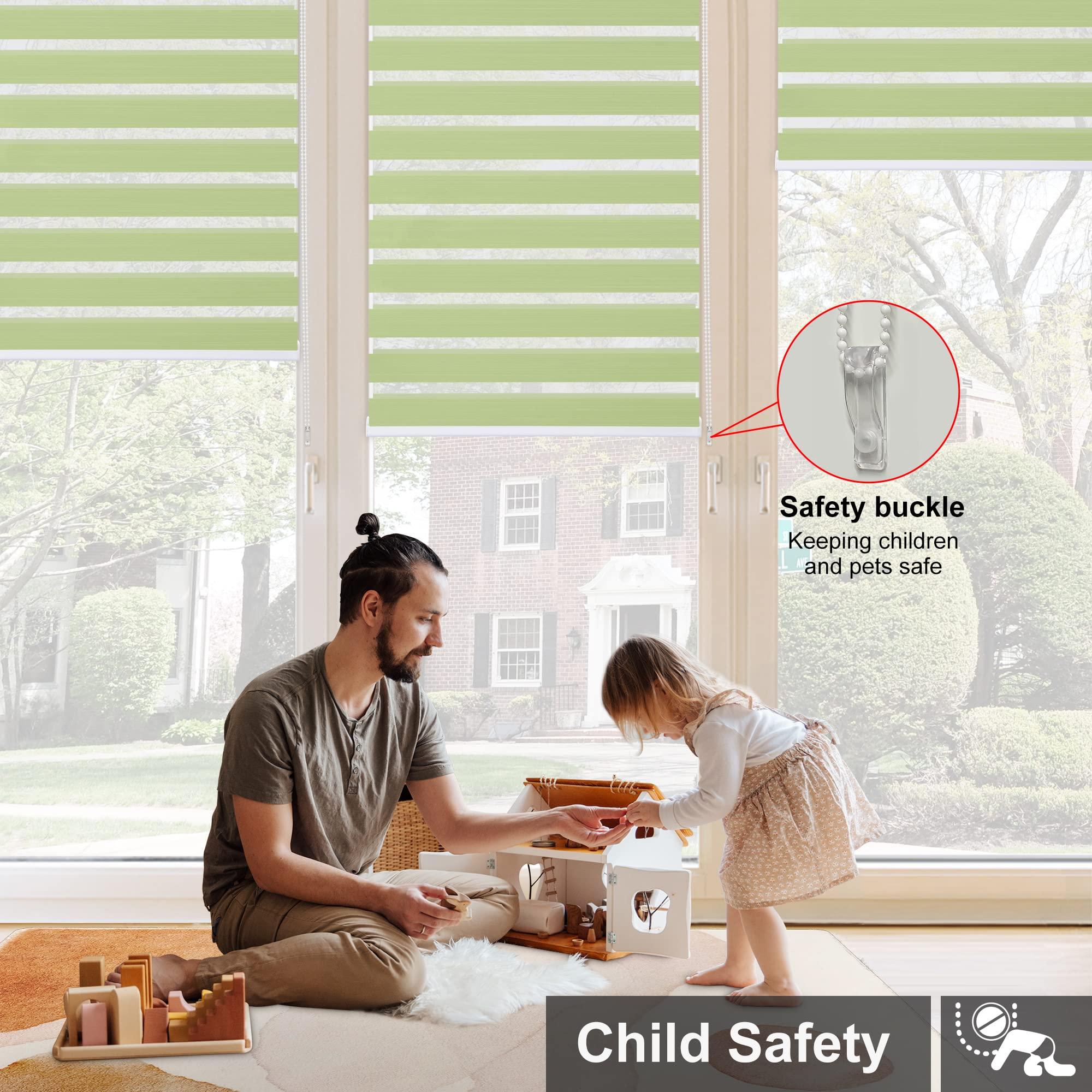 Sulugood Sulugood Blackout Zebra Blinds for Windows Horizontal Zebra Shades Dual Layer Roller Shades,Heat Insulation Day and Night Window Blinds.Bedrooms.Children's room.Light Green.13 W x 56" H