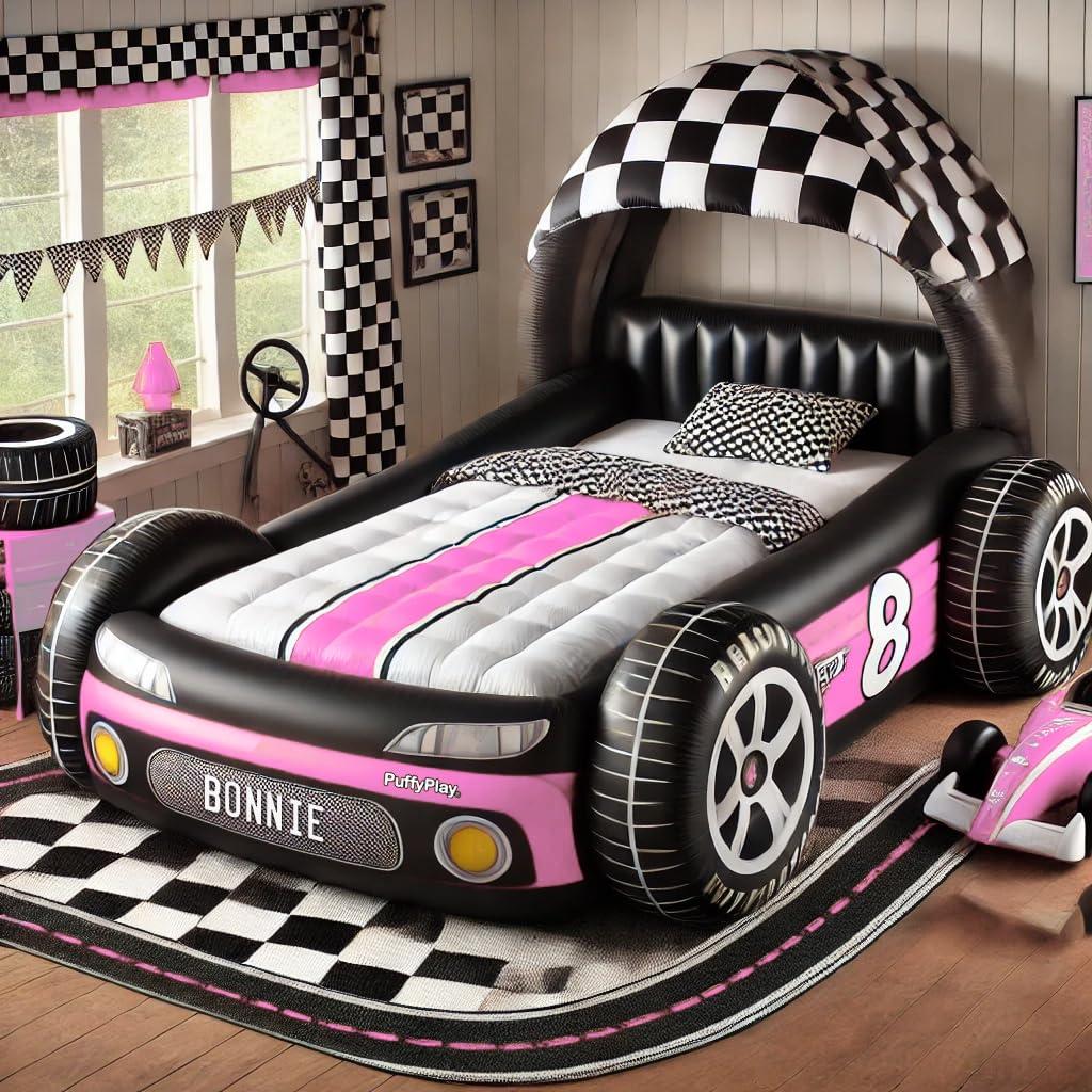 Justina James Justina James Inflatable Race Car Bed - PuffyPlay Designs - Pink - (Mattress Not Included)