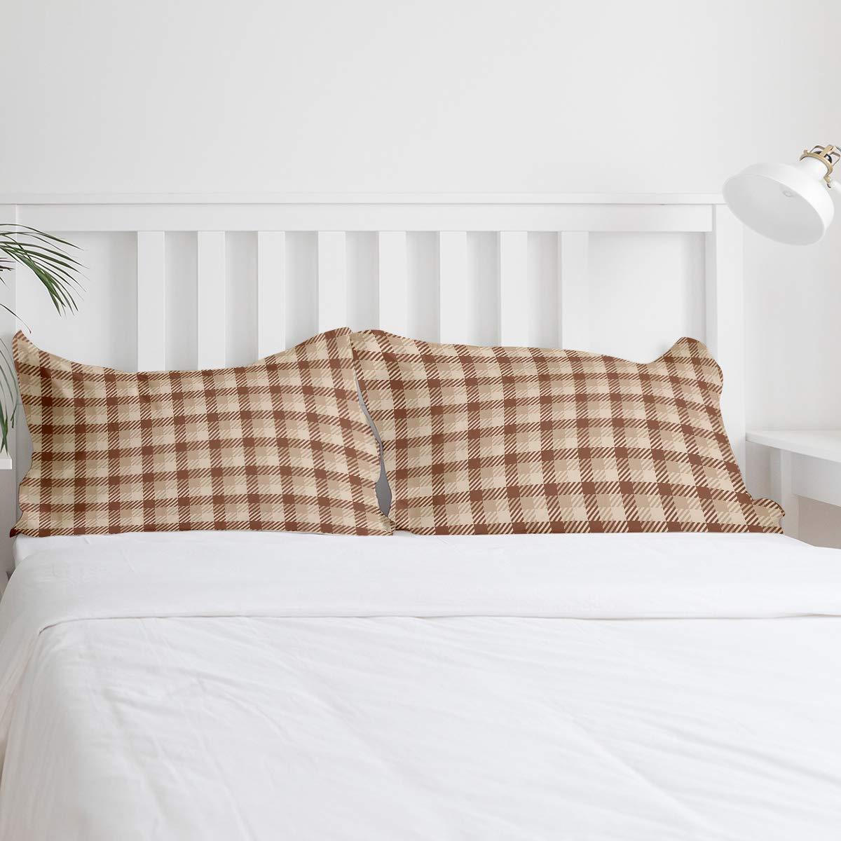 Debedcor Queen Comforter Covers Sets Brown White Checkered 4 Piece Duvet Cover Set Lightweight Microfiber Soft Bedding Set for Adult Teen, Autumn