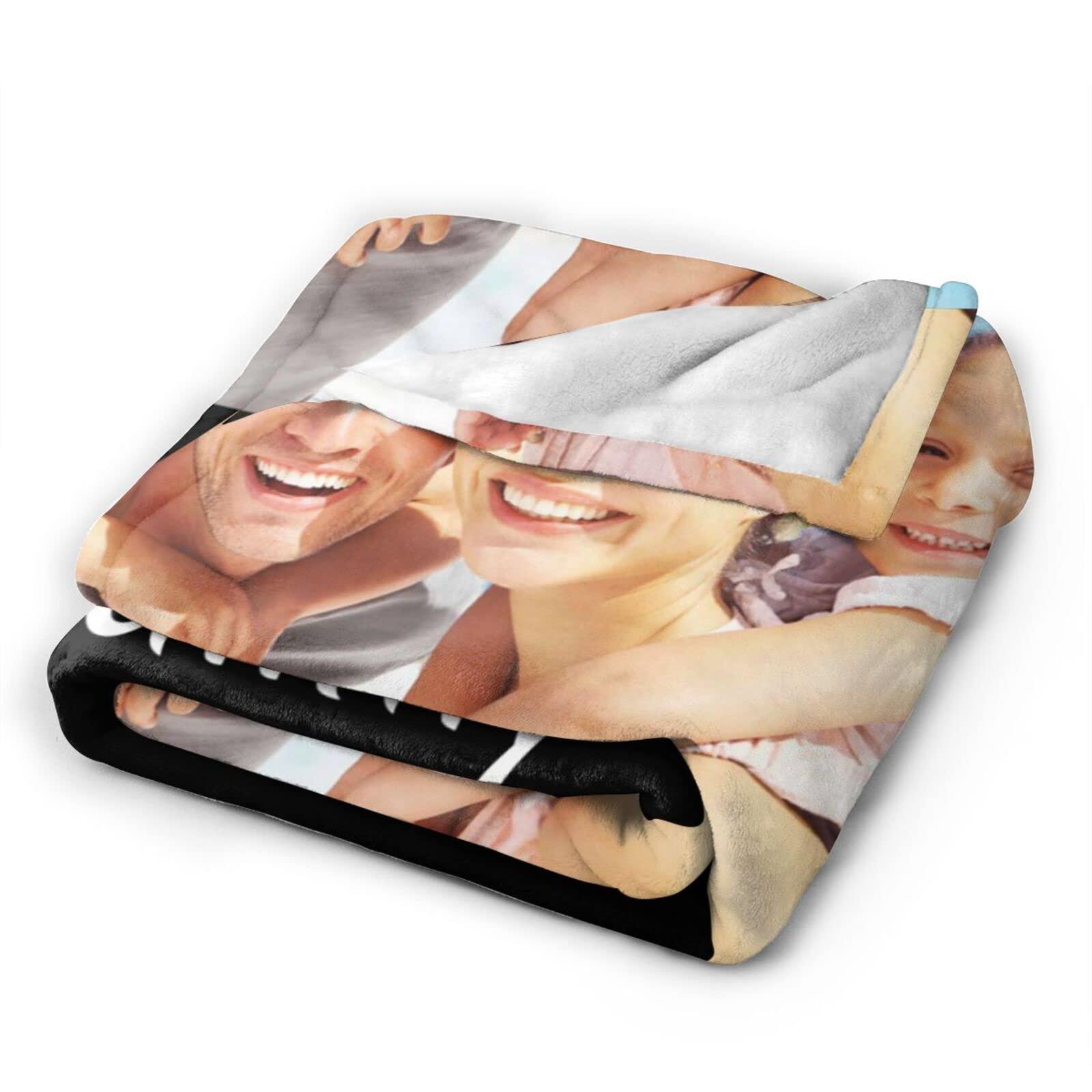 HooSo Custom Blanket with Photo Text Personalized Bedding Throw Blankets Customized Flannel Fleece Blankets for Family Birthday Wedding Gift Fits Couch Sofa Bedroom Living Room, 1 Photo, 55\" x 55\"