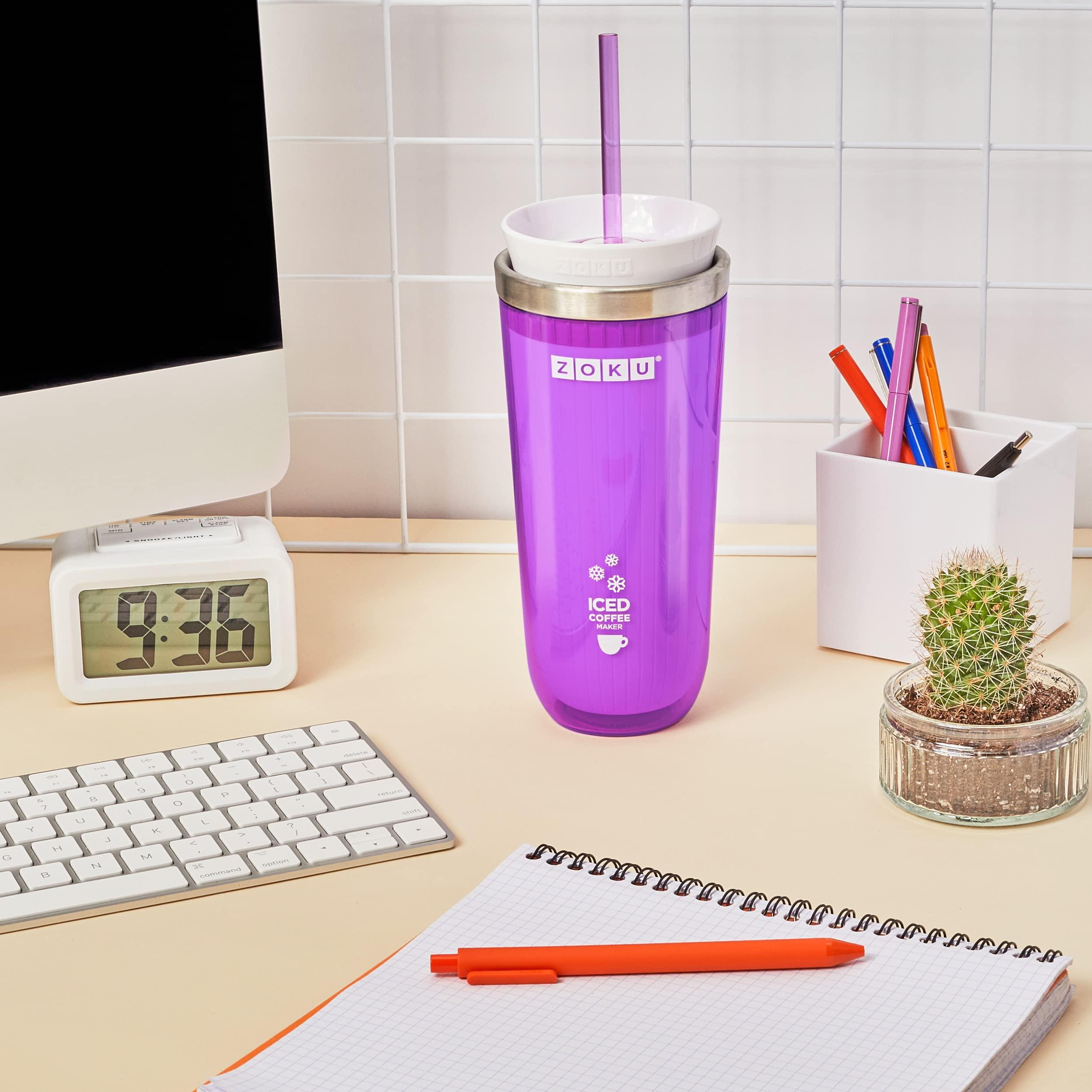 ZOKU ZOKU Instant Iced Coffee Maker, Reusable Beverage Chiller Cools Hot Beverages in Minutes Without Dilution, Portable 11-ounce Tumbler With Spill-resistant Lid and Straw, Purple