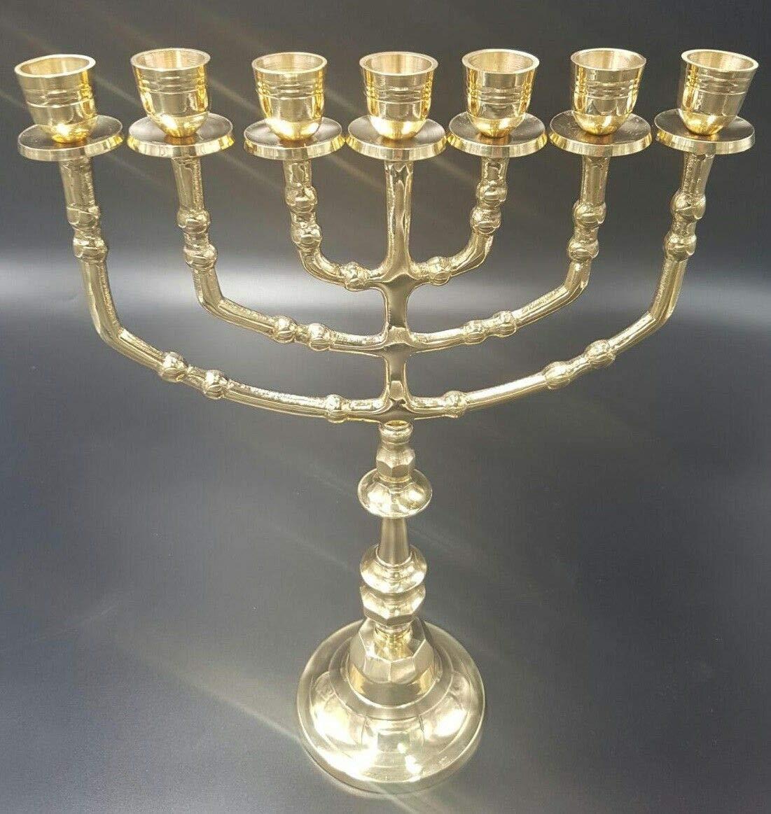 Yaliland Menorah Modern candle holder 7 Branches Brass Pure copper Menora - 14 Inches Hight