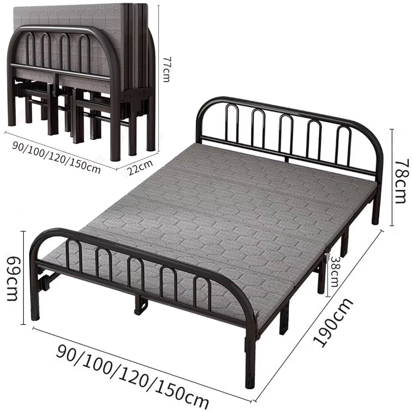 AoForce Fold Up Beds for Adults Metal Folding Bed Frame, No Tools Required 4-fold Design for Easy Storage Ideal for Small Apartments, Guest Rooms, Twin, Black(190 * 90 * 78CM)