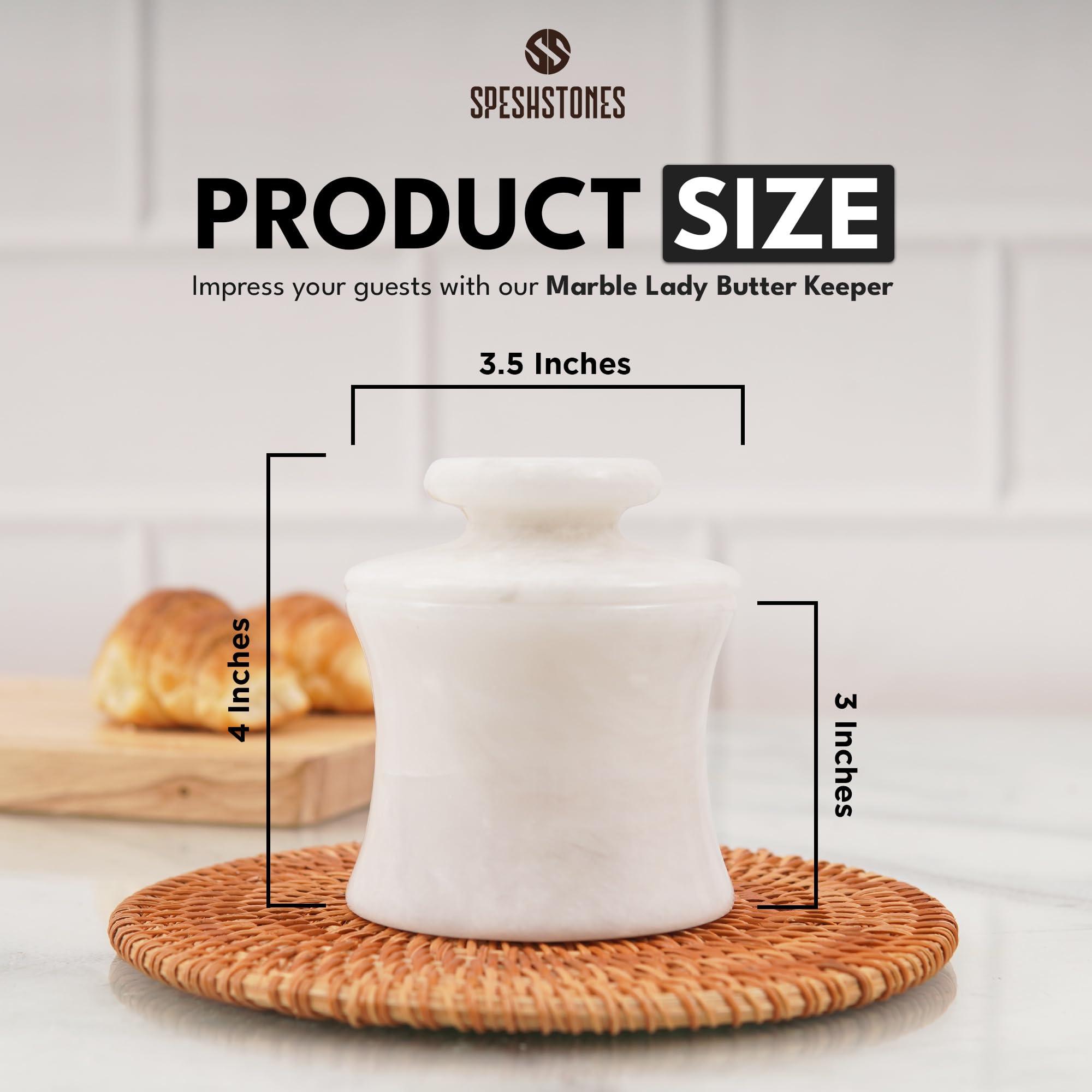 SPESHSTONES SPESHSTONES Marble Butter Keeper 4\'\' Inches White Handmade Butter Crock For Kitchen Counter - Butter Holder for Soft Butter- Butter Dish with Lid For Countertop Storage