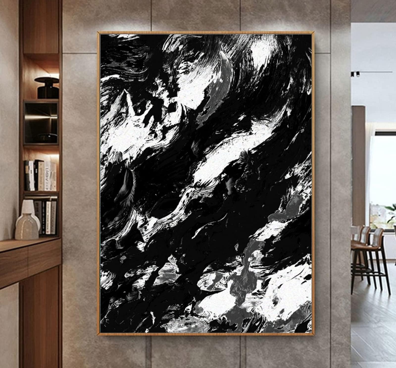 KSALPCH 100% Hand-Painted Original Paintings Original Black And White Oil Painting Art Wall Art Acrylic Painting on Canvas Canvas Original Modern (137X183CM)54X72 inches Unstretched