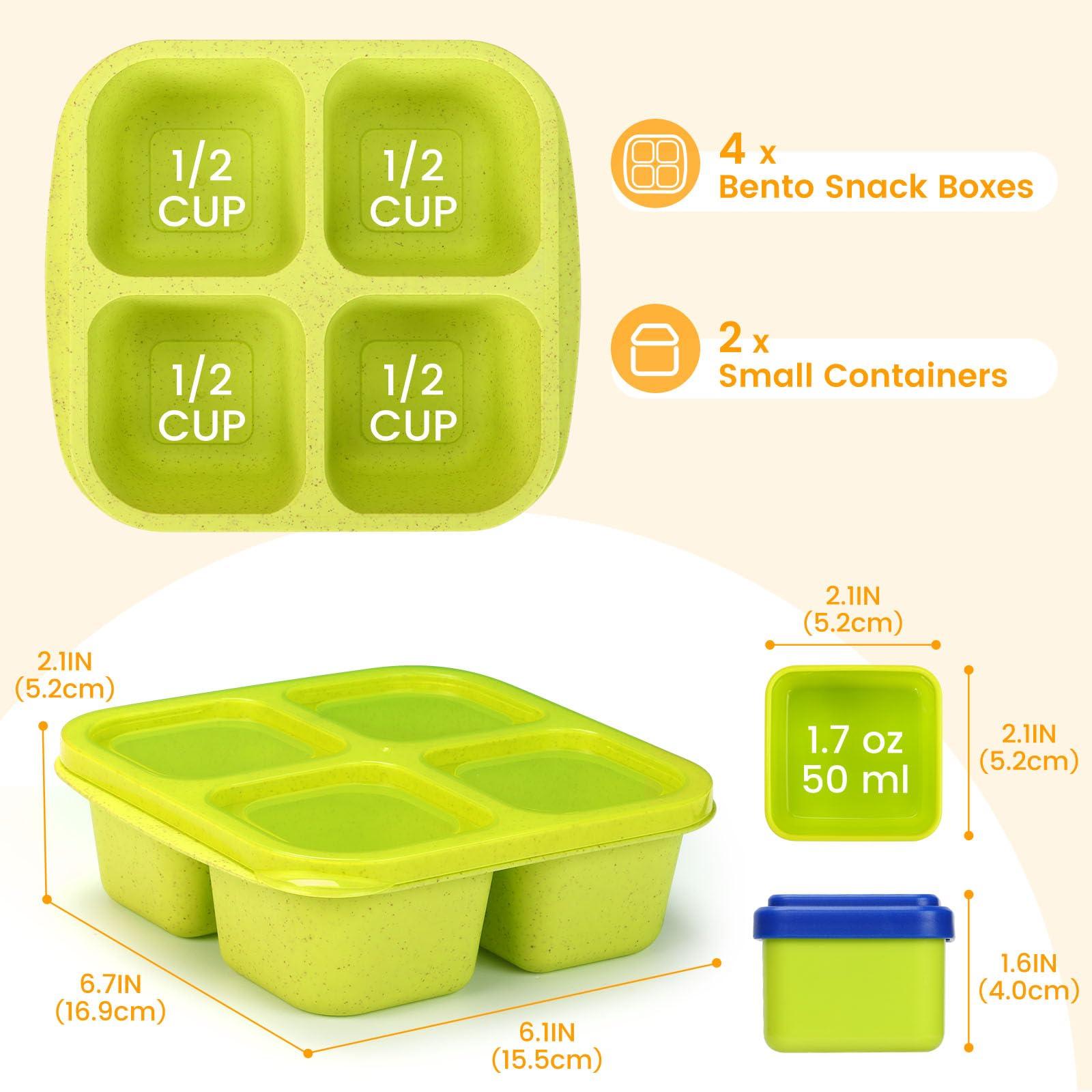 Caperci Caperci Lunchable Snack Containers - 4 Compartments Bento Snack Boxes (4 Pack) with 2 Leakproof Sauce Containers, Reusable Divided Food Containers for School, Work, Travel (Jewel Brights)