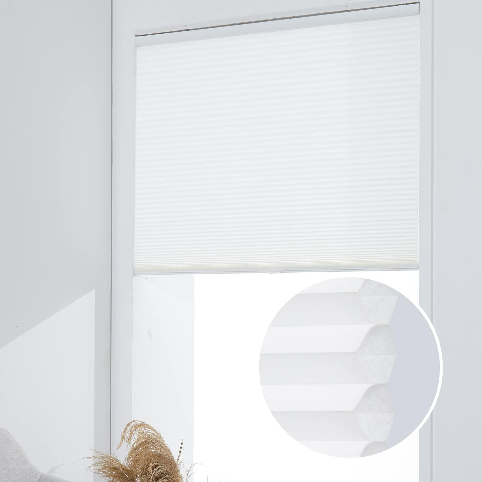 Persilux Persilux Custom Size Cellular Cordless Shades & Blinds, Accordion Light Filtering Blinds for Windows, Honeycomb Window Blinds, 1.5" Single Cell Bottom Up Window Shades for Home(21" W x 78" H, White)