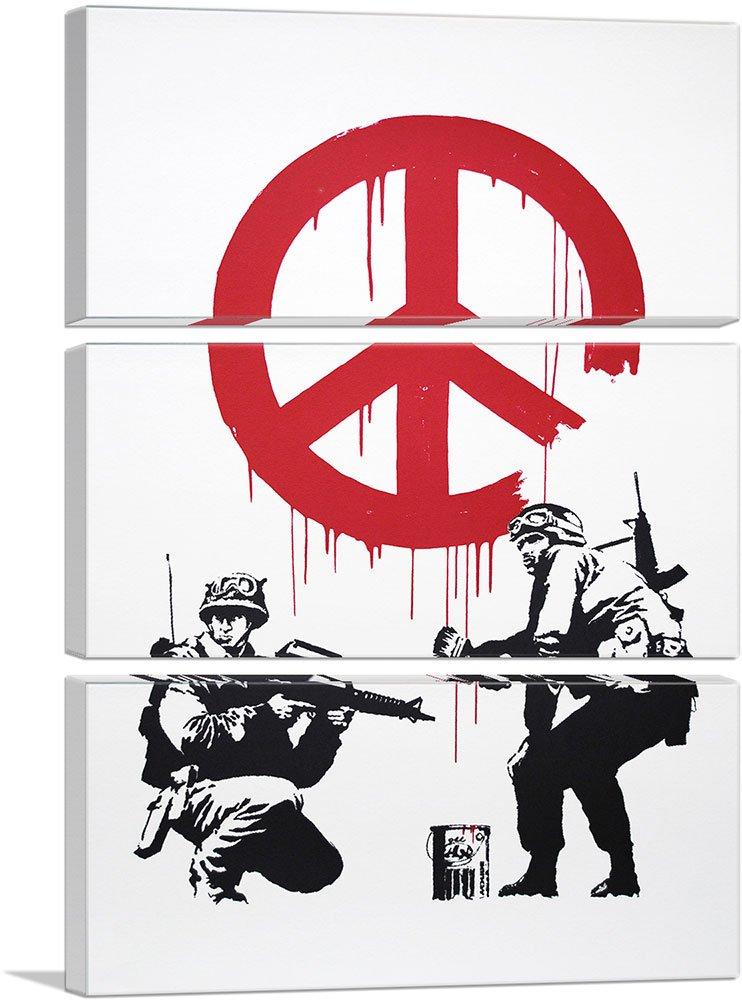 ARTCANVAS ARTCANVAS Soldiers Painting Peace Sign Canvas Art Print Stretched Framed Painting Picture Poster Giclee Wall Decor by Banksy - 60\" x 40\" (0.75\" Deep) (3-Piece)